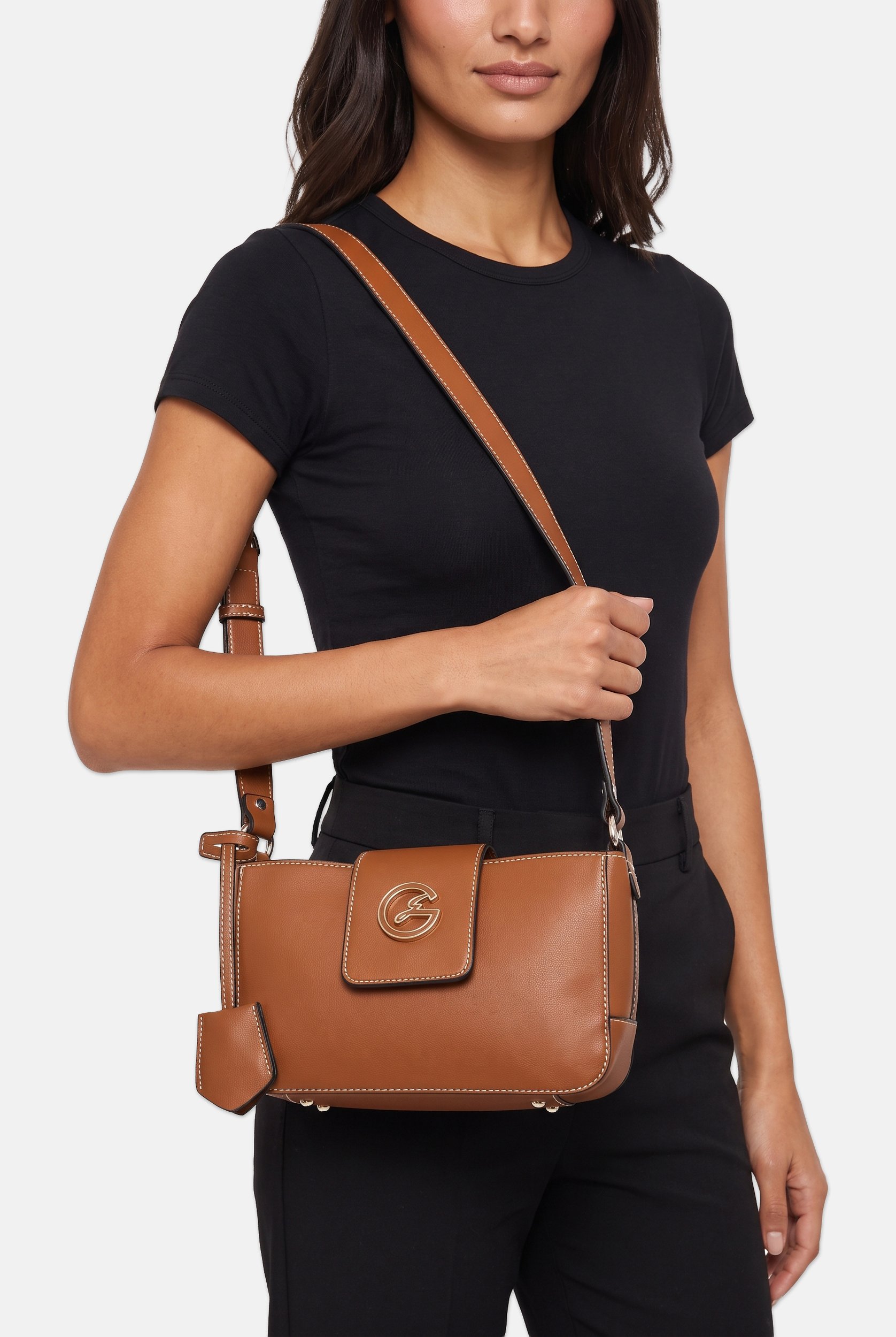 Women Brand Logo Cross Body Bag, Brown