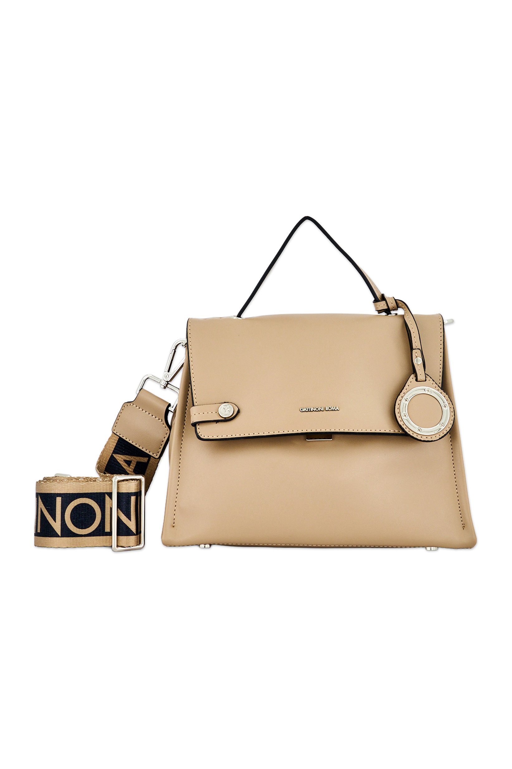 Women Brand Logo Shoulder Bag, Taupe