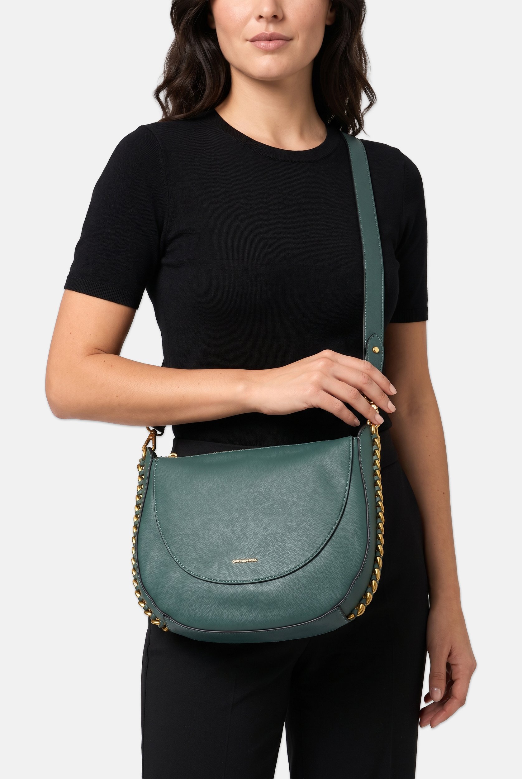 Women Brand Logo Hobo Bag, Sage Green