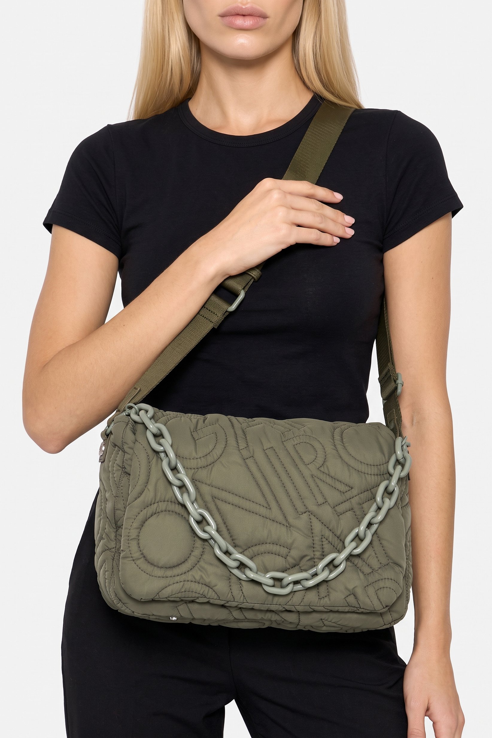 Women Quilted Cross Body Bag, Olive