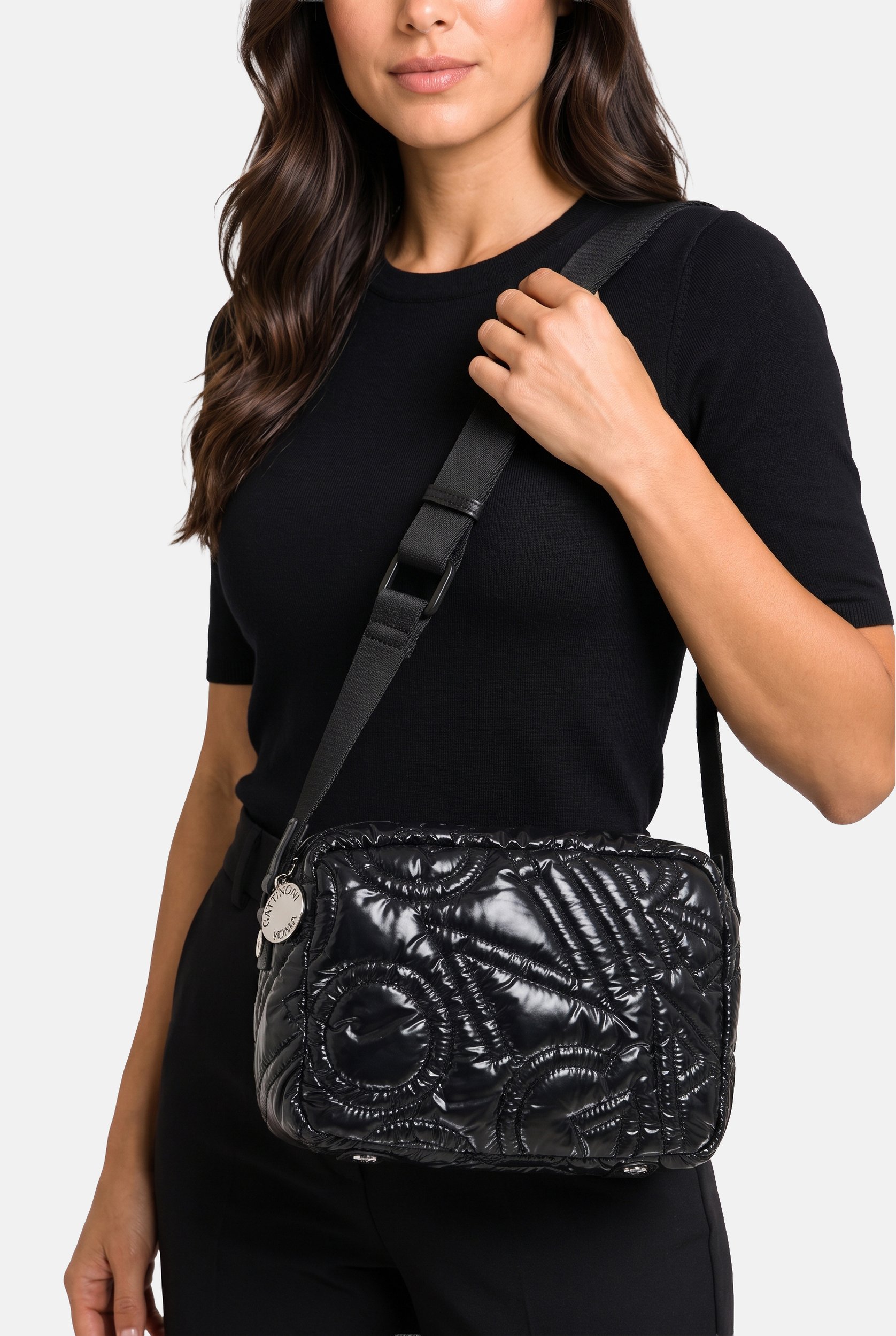 Women Quilted Cross Body Bag, Black