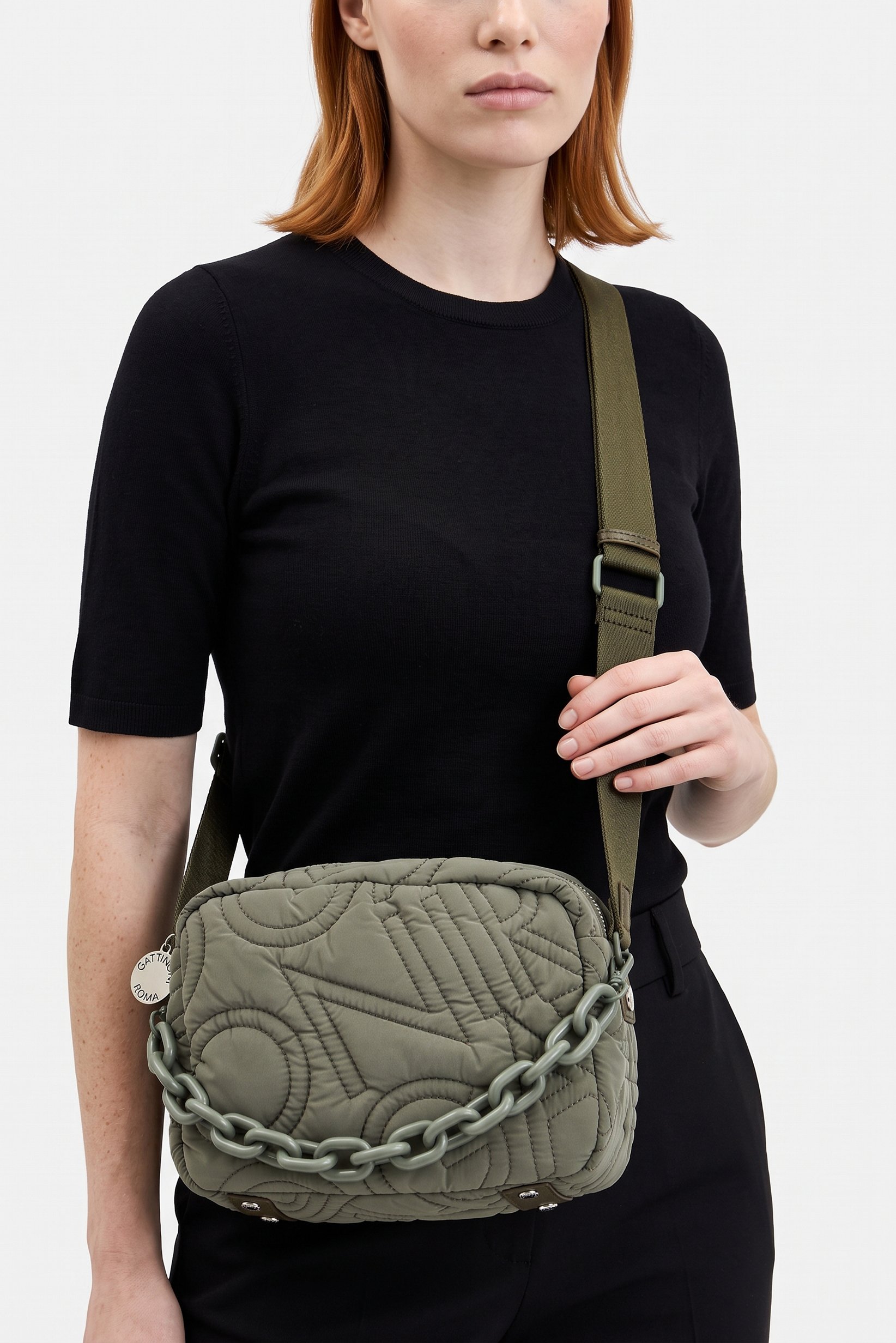 Women Quilted Cross Body Bag, Metallic Sage