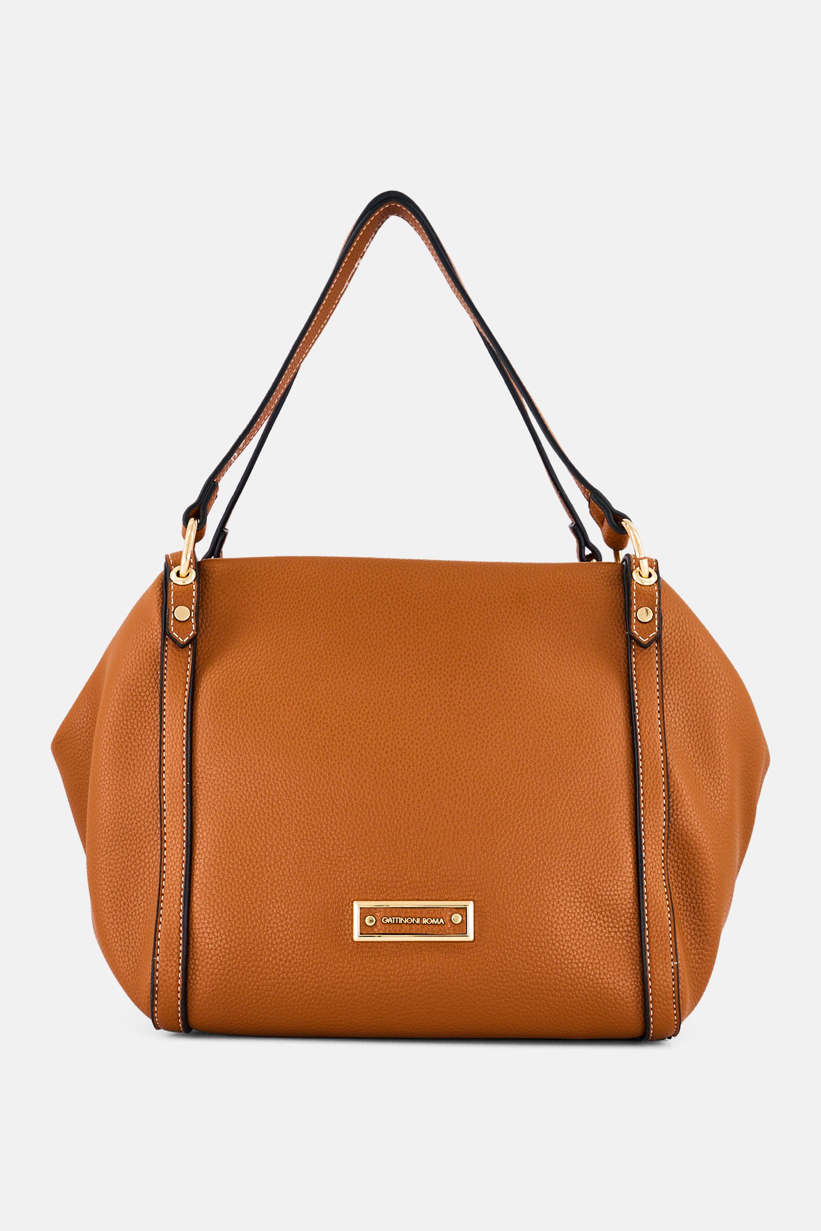Women Brand Logo Shoulder Bag, Tan