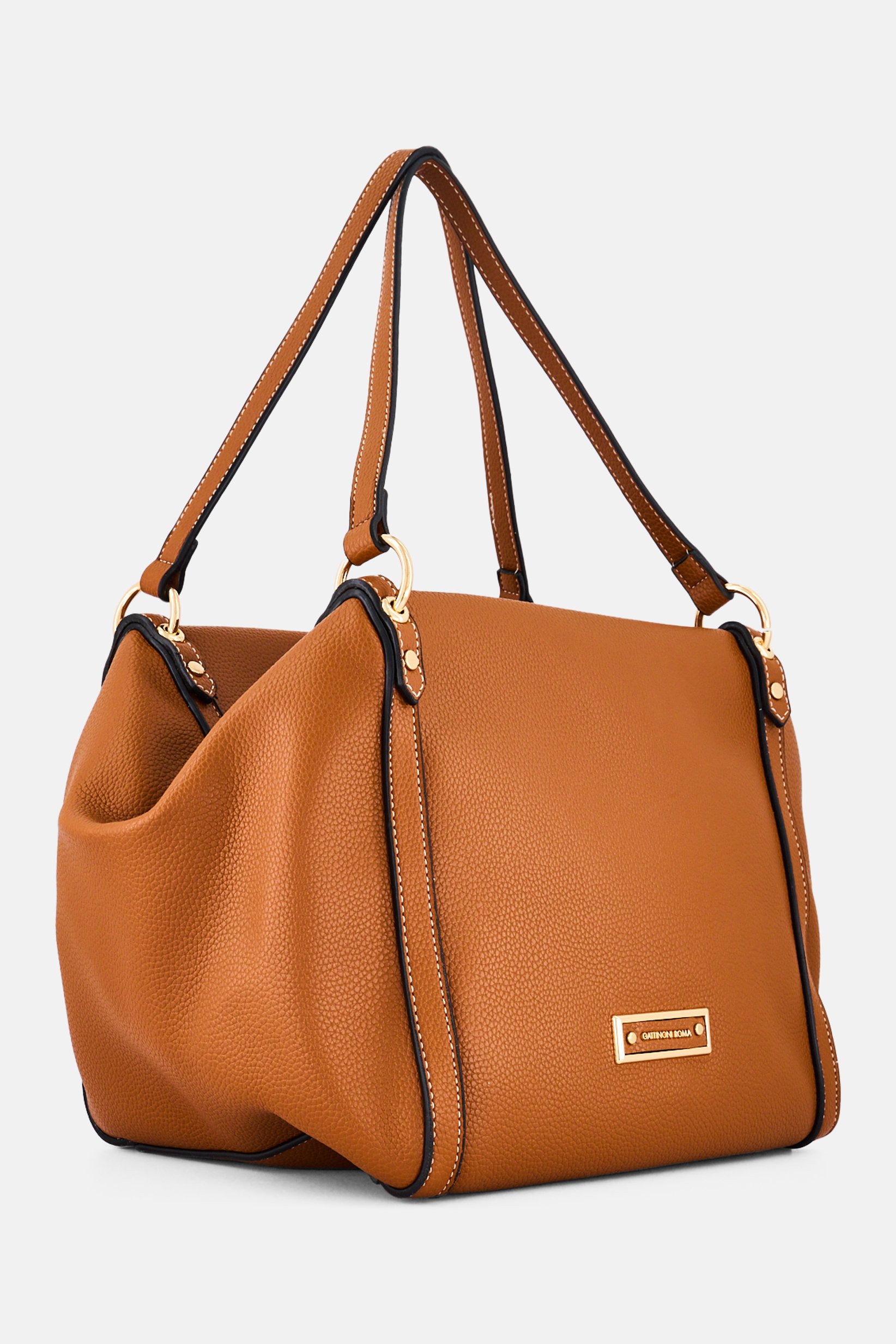 Women Brand Logo Shoulder Bag, Tan