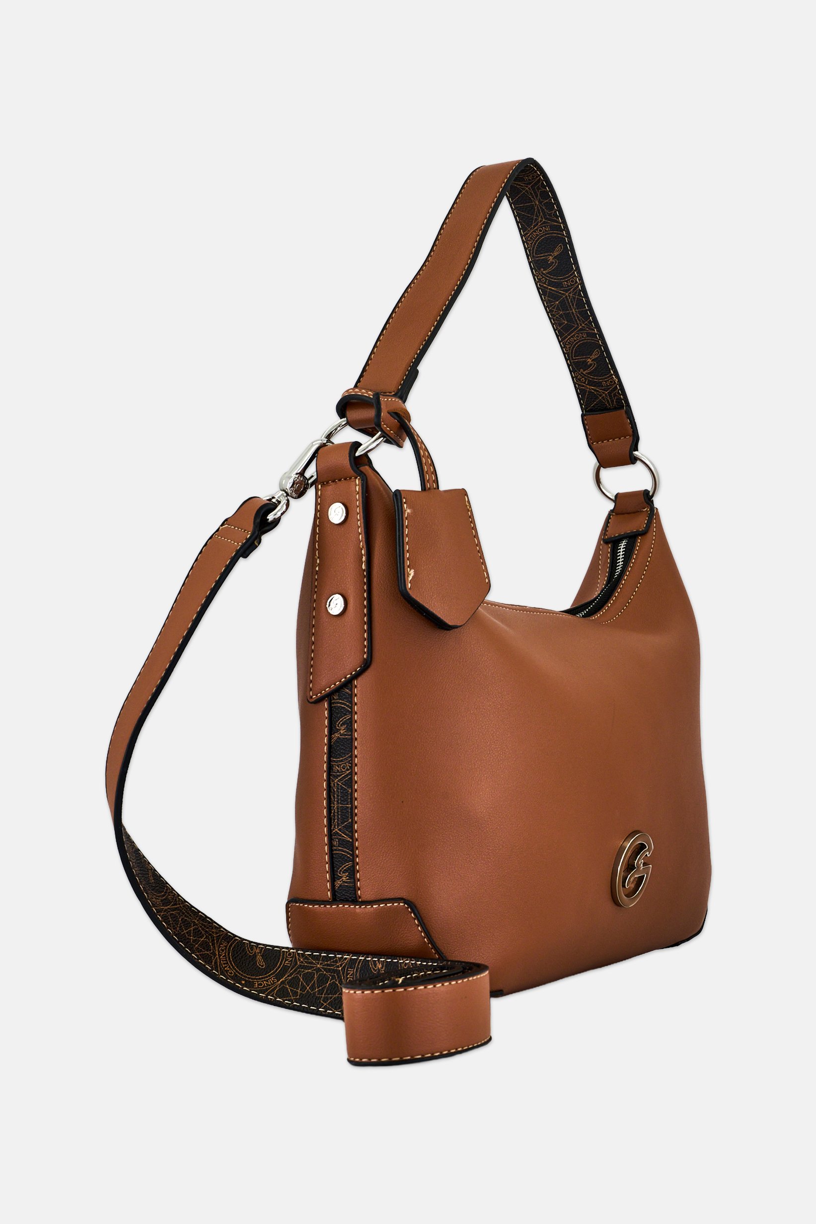 Women Brand Logo Shoulder Bag, Brown