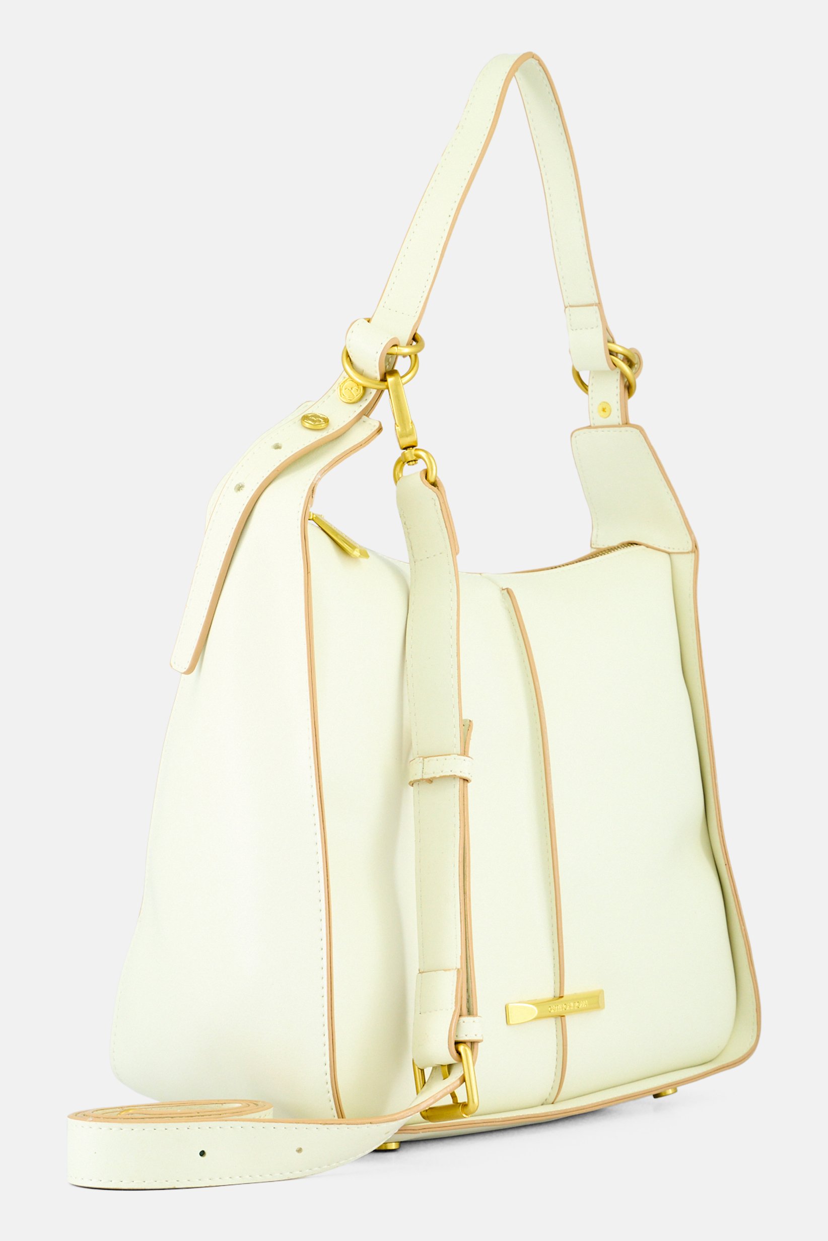 Women Brand Logo Shoulder Bag, Beige