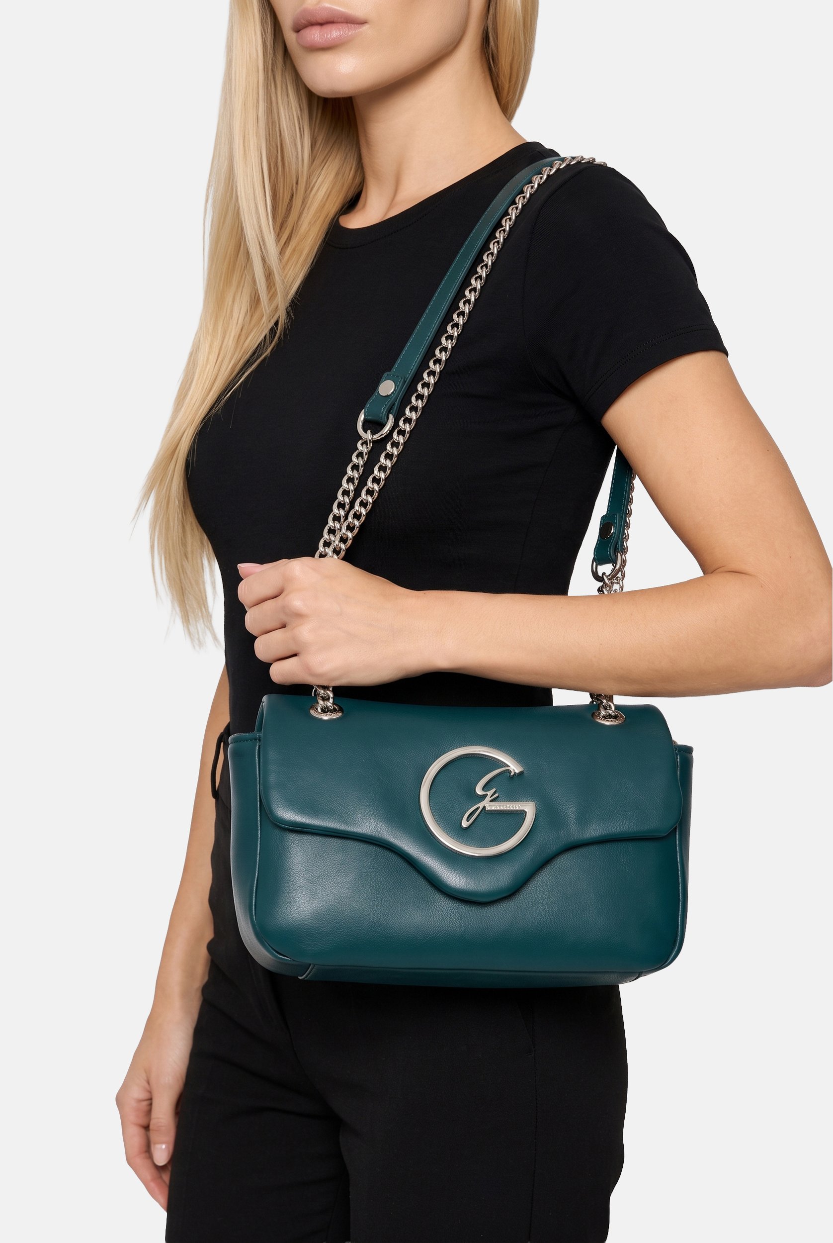 Women Brand Logo Cross Body Bag, Dark Green