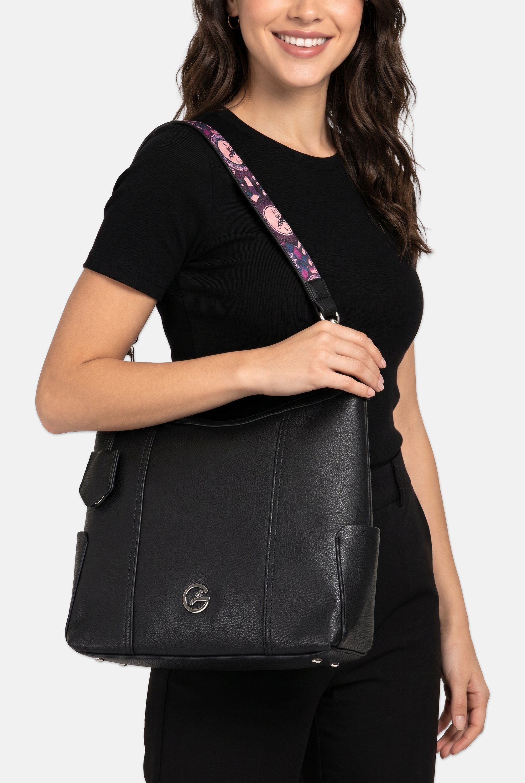 Women Brand Logo Tote Bag, Black