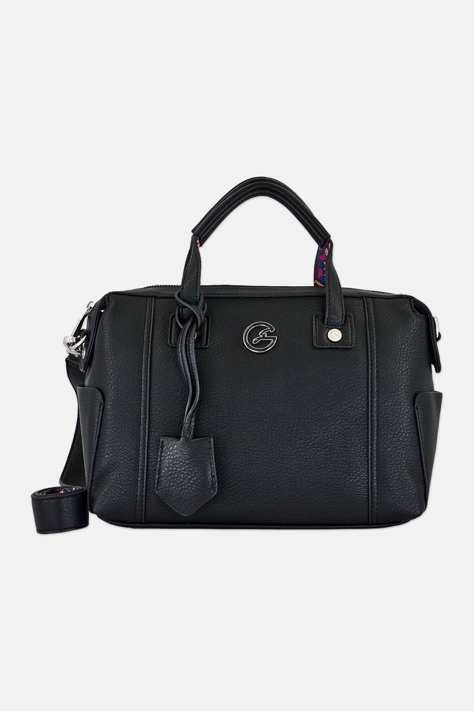 Women Brand Logo Shoulder Bag, Black
