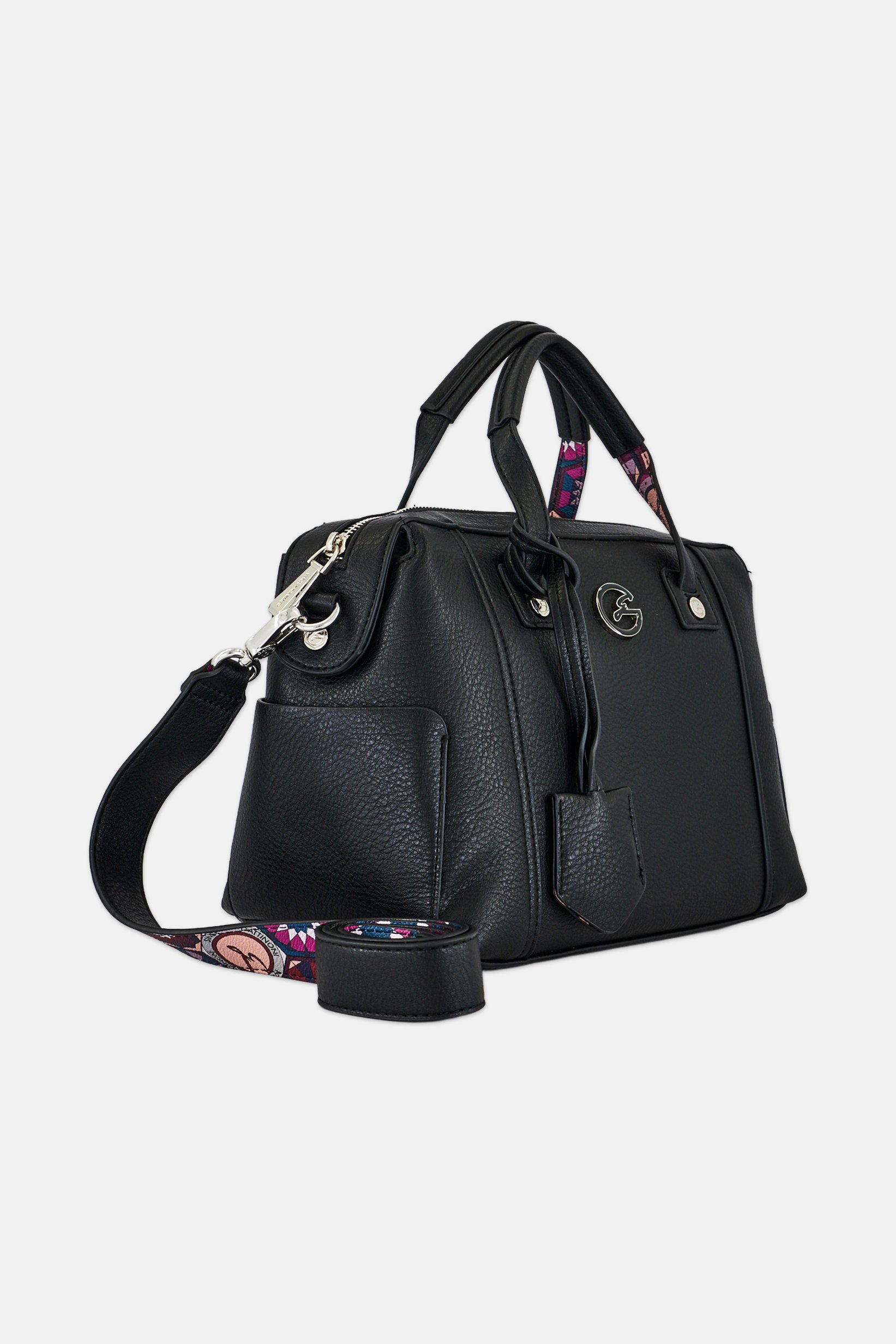 Women Brand Logo Shoulder Bag, Black