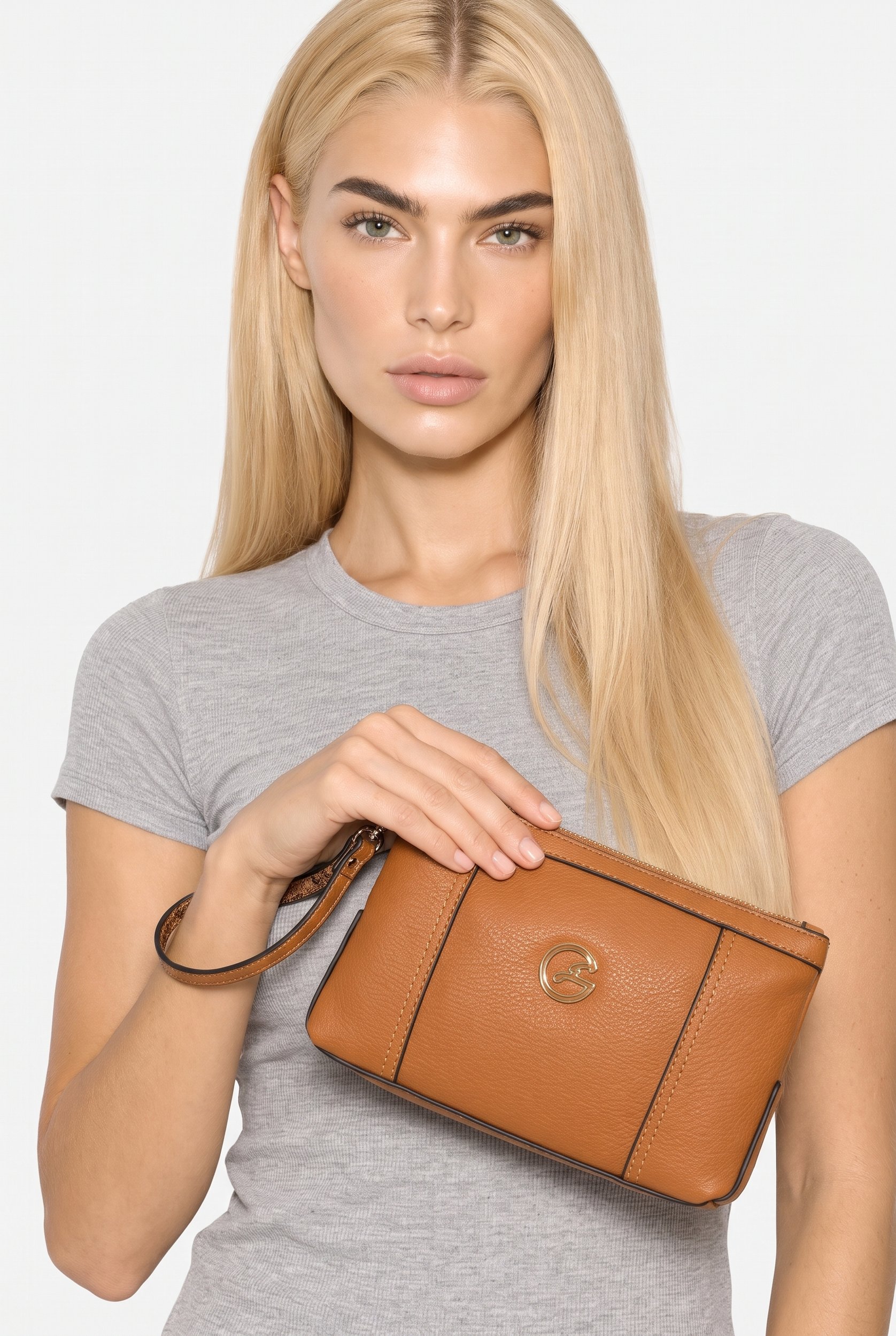 Women Brand Logo Toiletry Bag, Tan