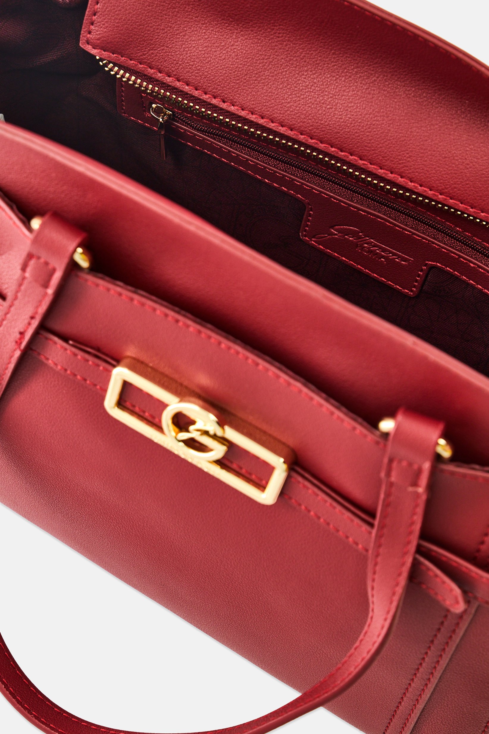 Women Brand Logo Satchel Bag, Dark Red