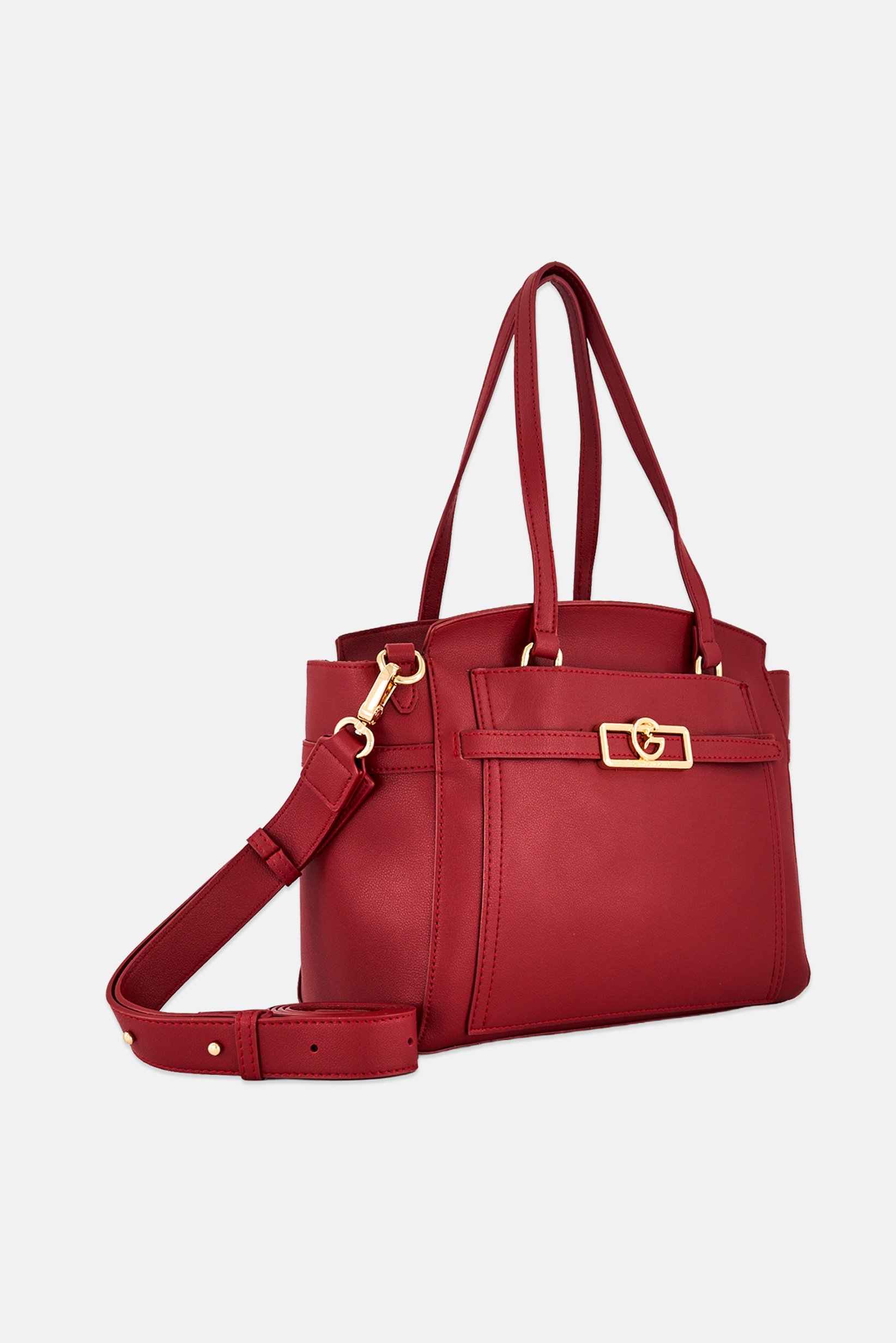 Women Brand Logo Satchel Bag, Dark Red