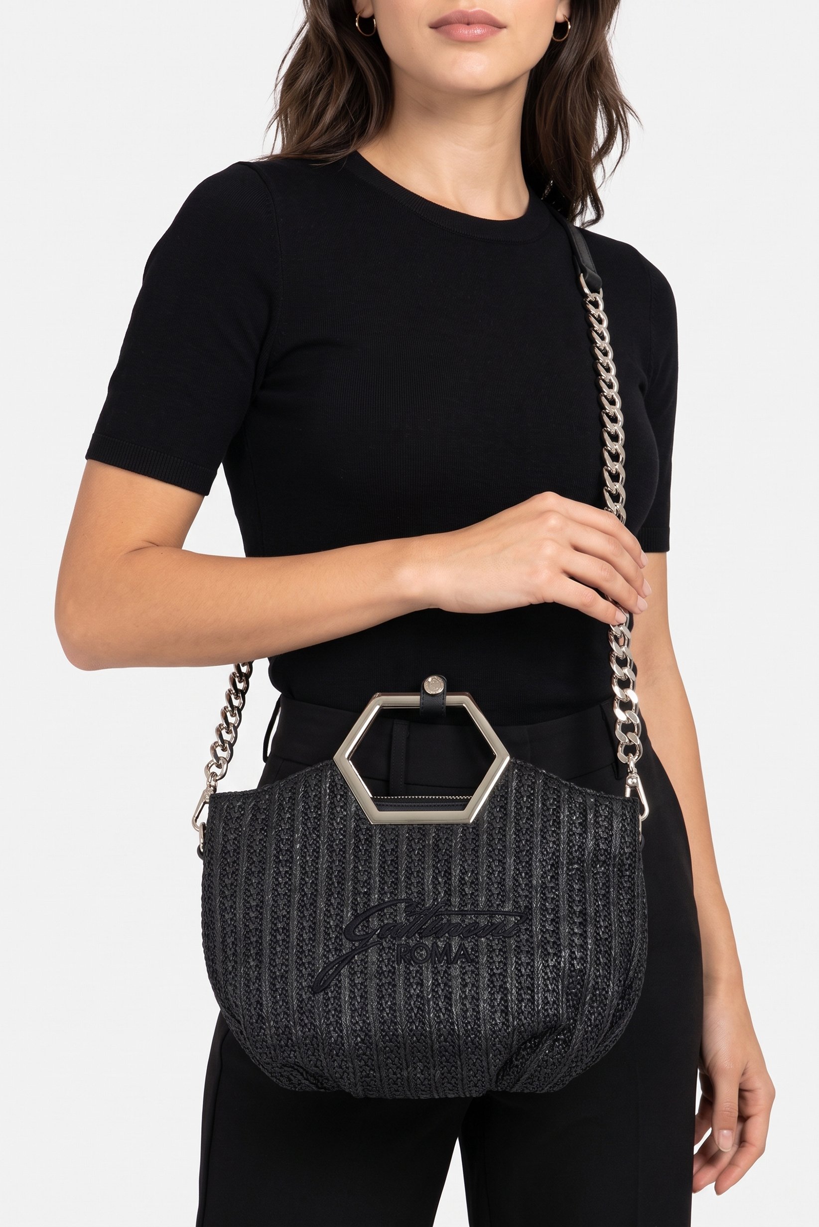 Women Brand Logo Cross Body Bag, Black
