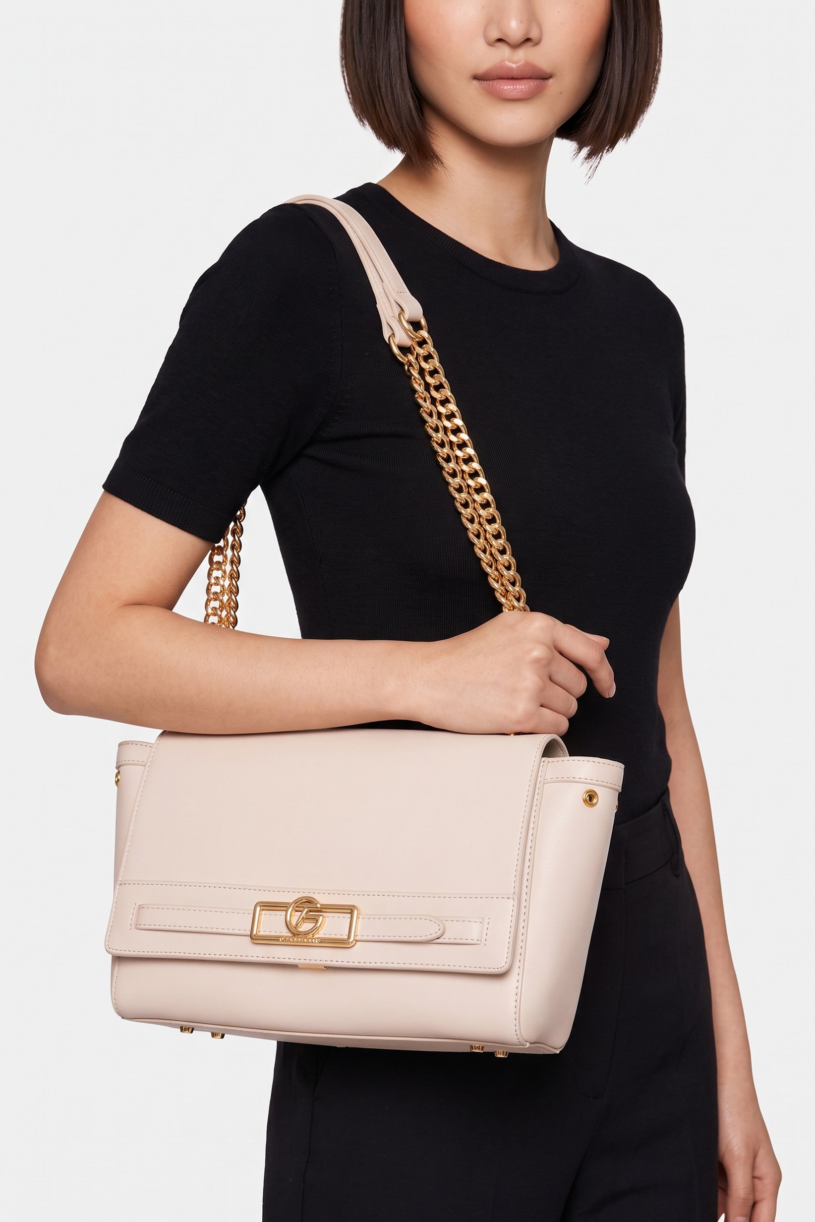 Women Brand Logo Shoulder Bag, Blush