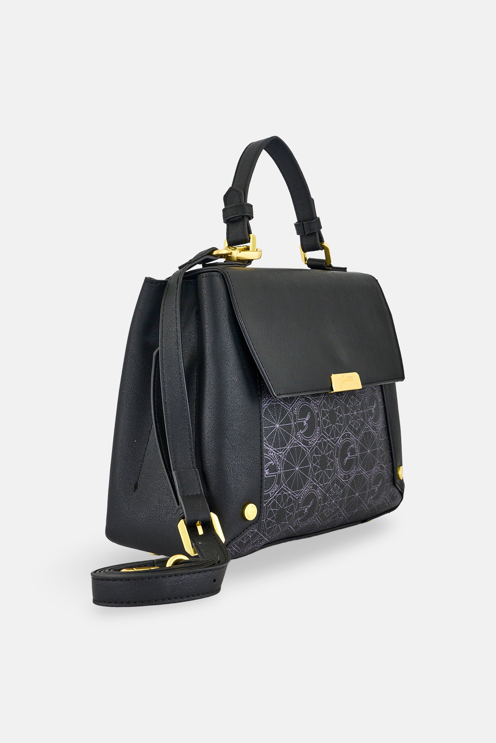 Women Brand Logo Handbag, Black