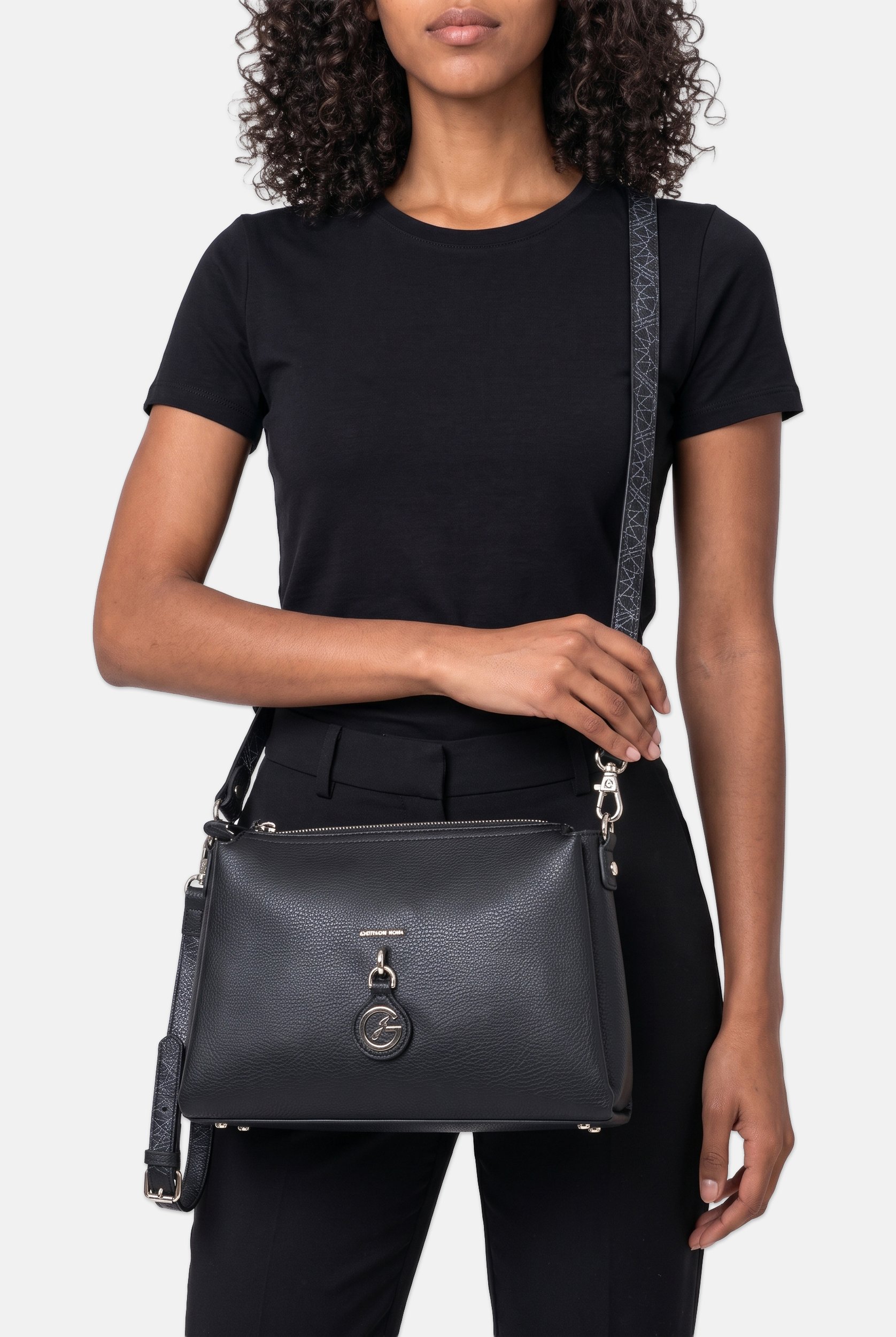 Women Brand Logo Handbag, Black