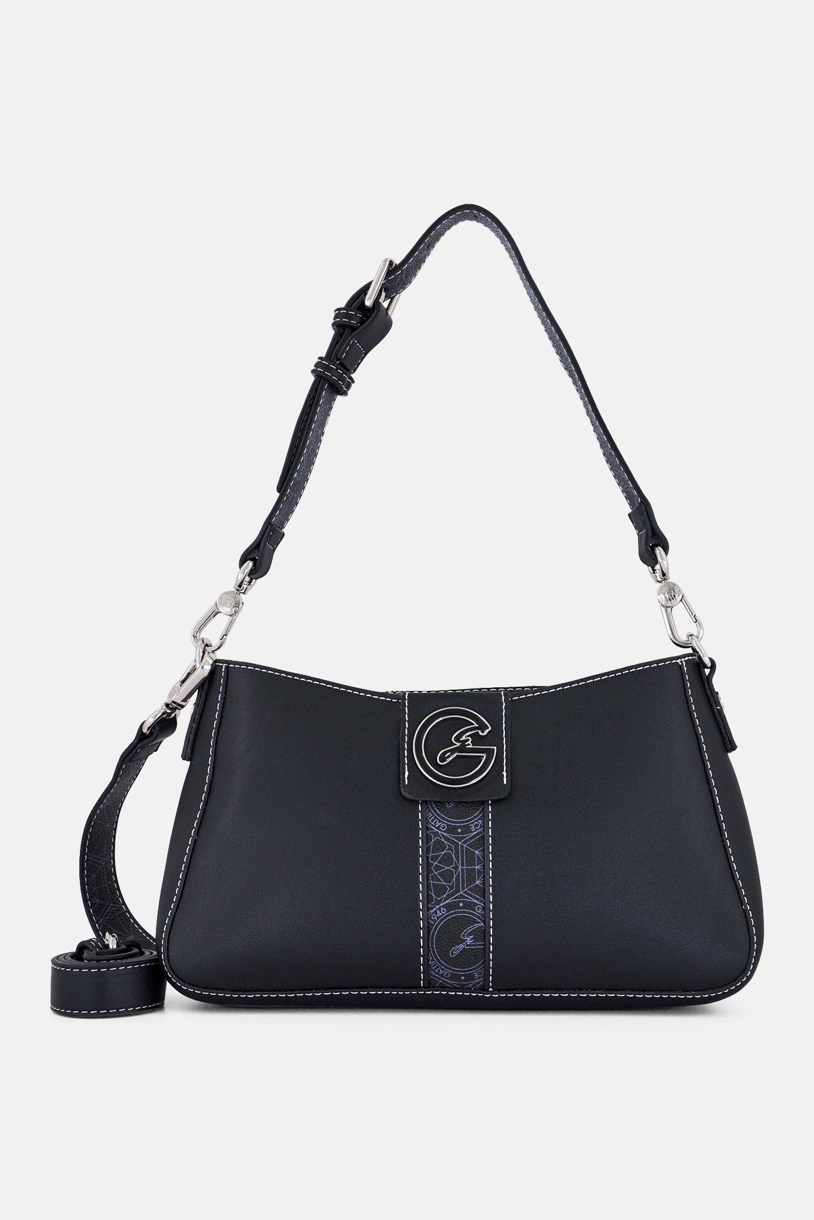 Women Brand Logo Hand Bag, Black