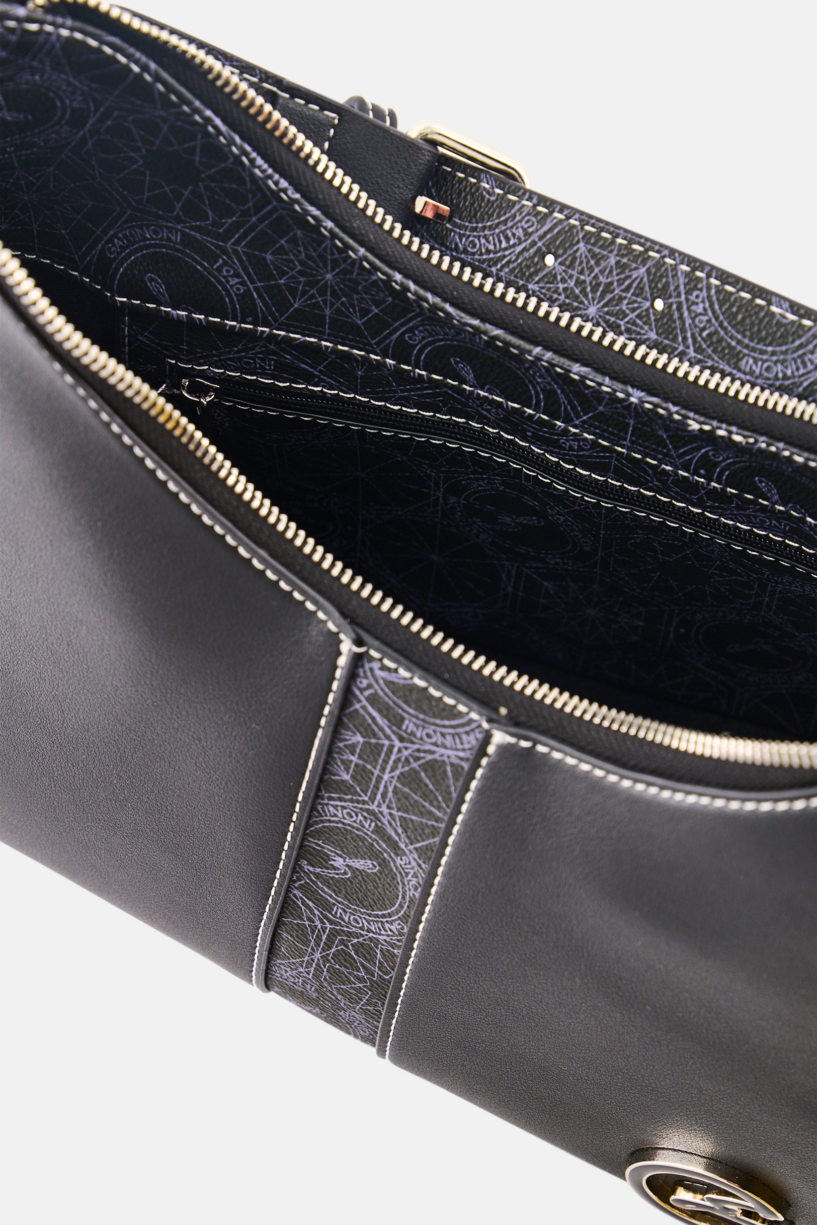 Women Brand Logo Shoulder Bag, Black