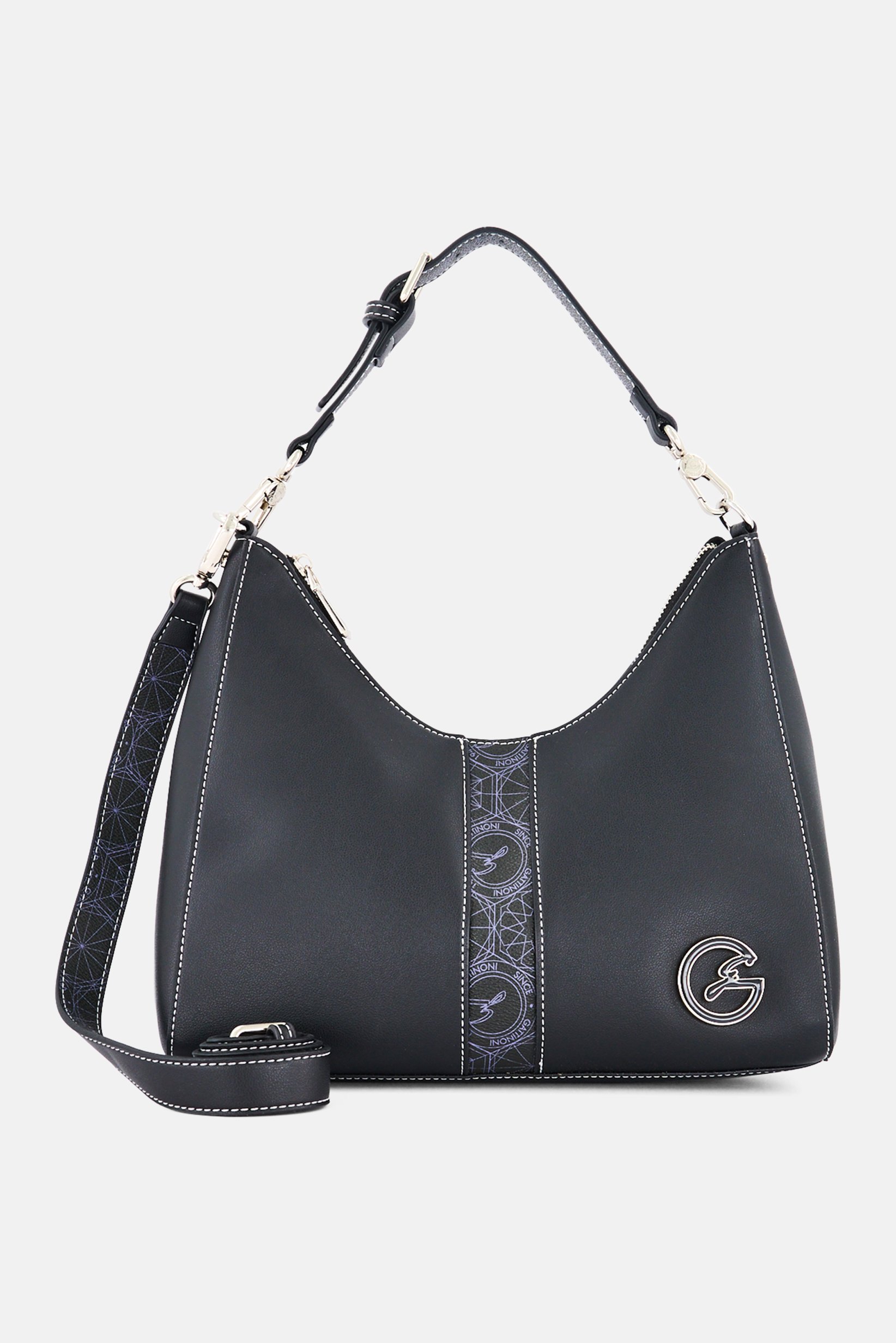 Women Brand Logo Shoulder Bag, Black