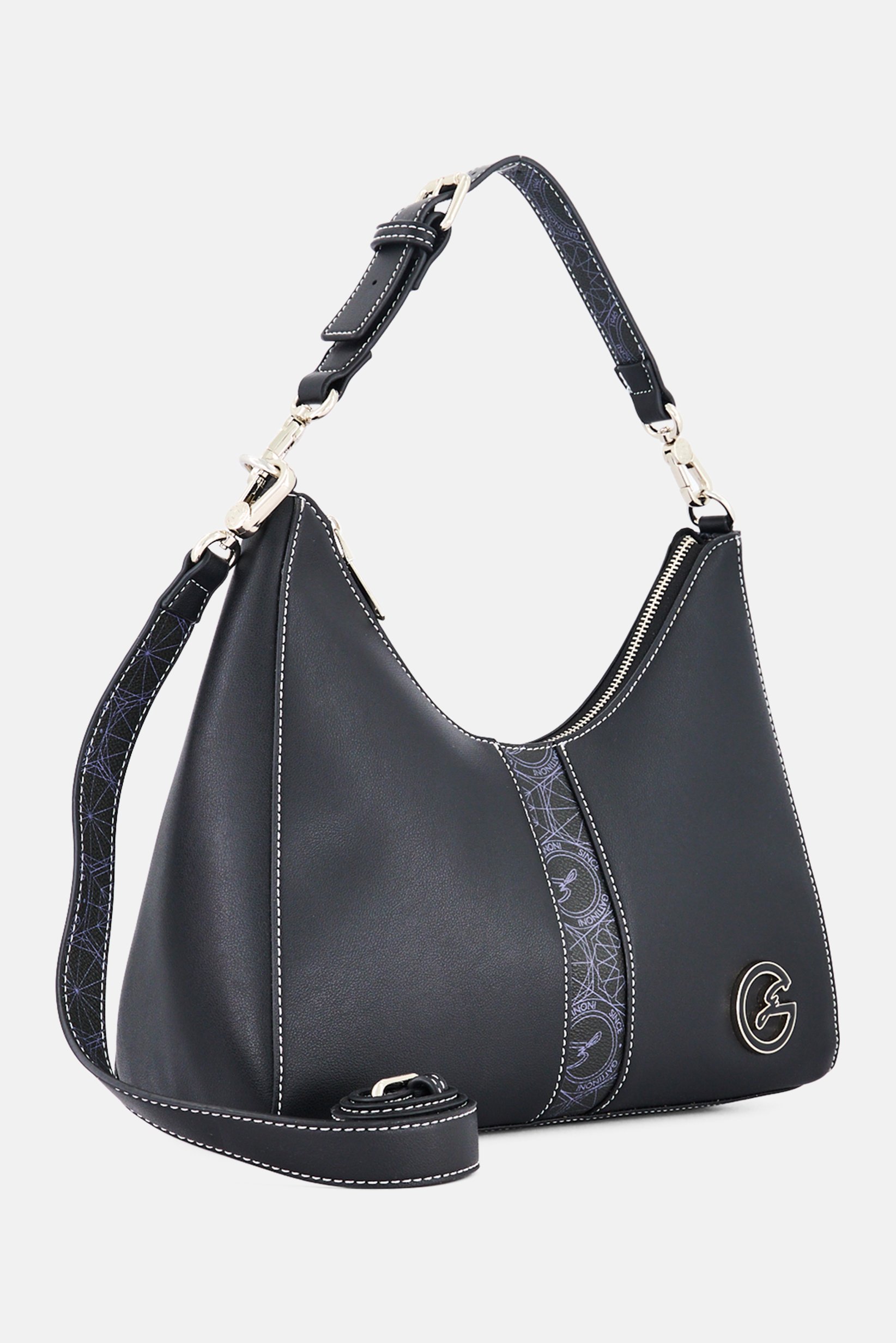 Women Brand Logo Shoulder Bag, Black