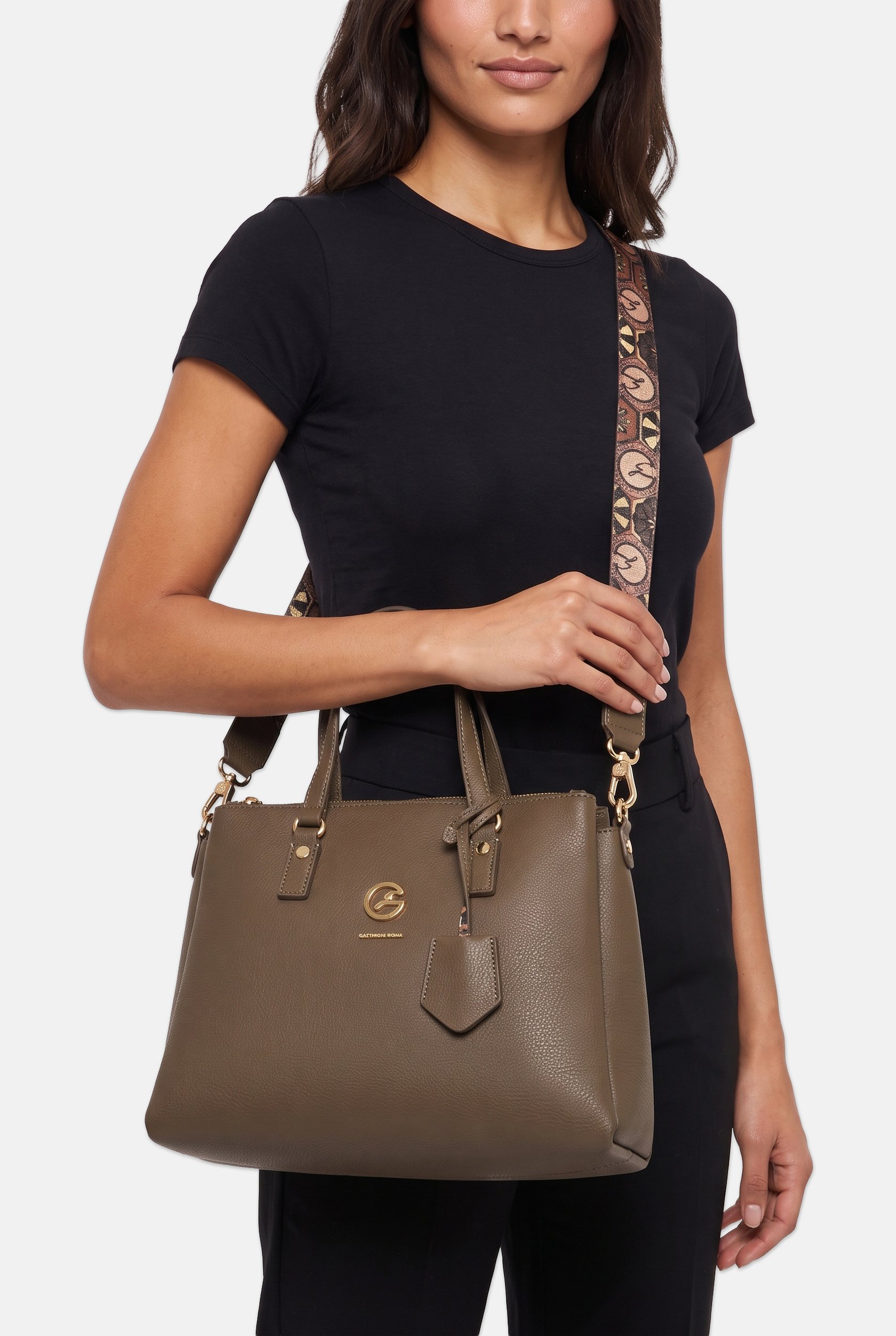 Women Brand Logo Handbag, Taupe