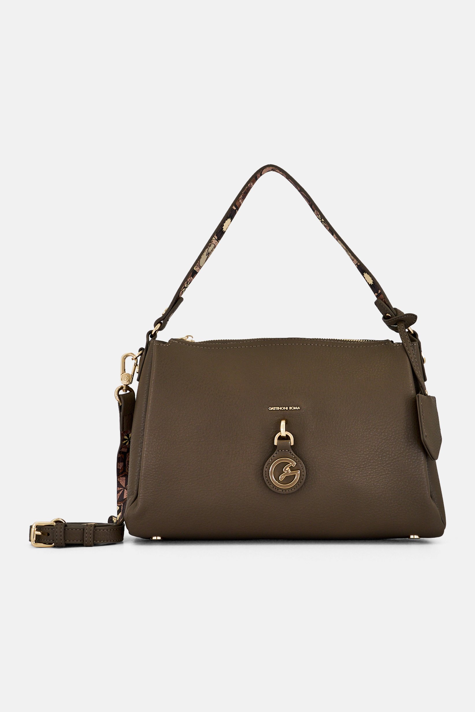 Women Brand Logo Shoulder Bag, Taupe