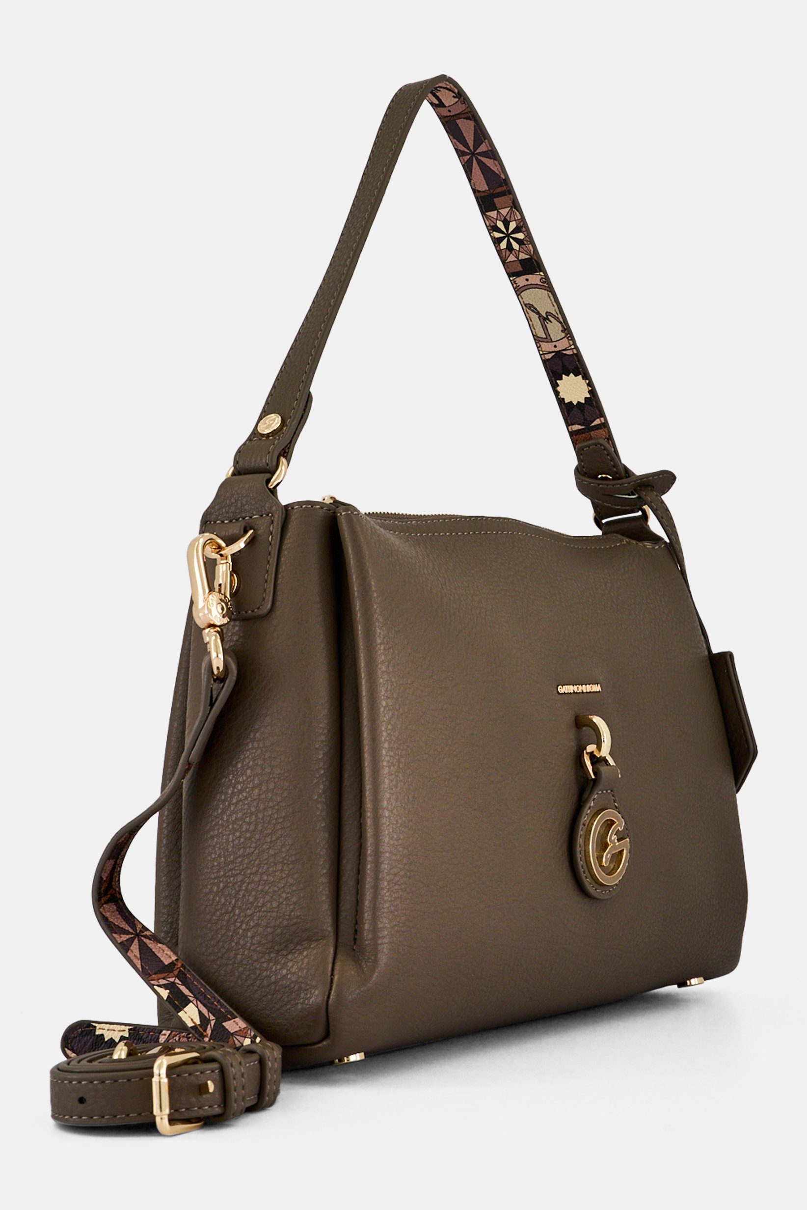 Women Brand Logo Shoulder Bag, Taupe