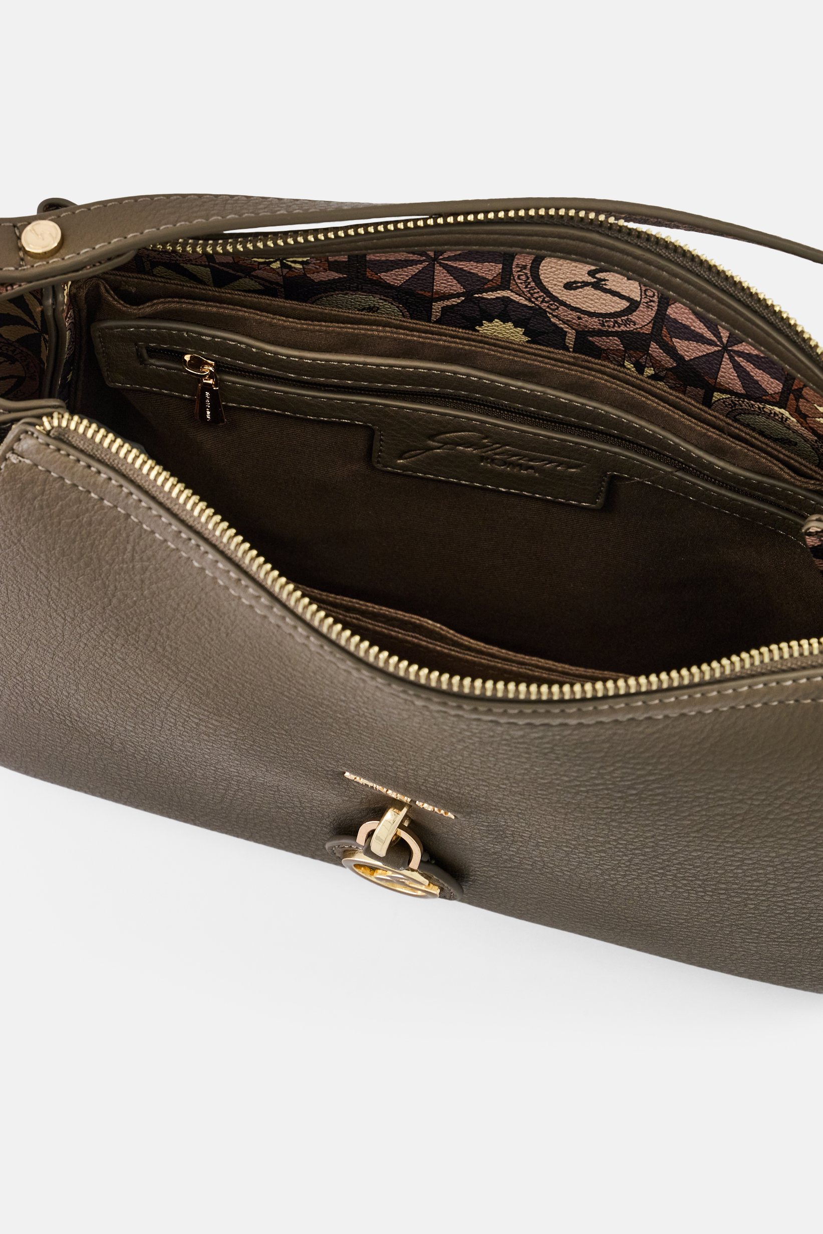 Women Brand Logo Shoulder Bag, Taupe