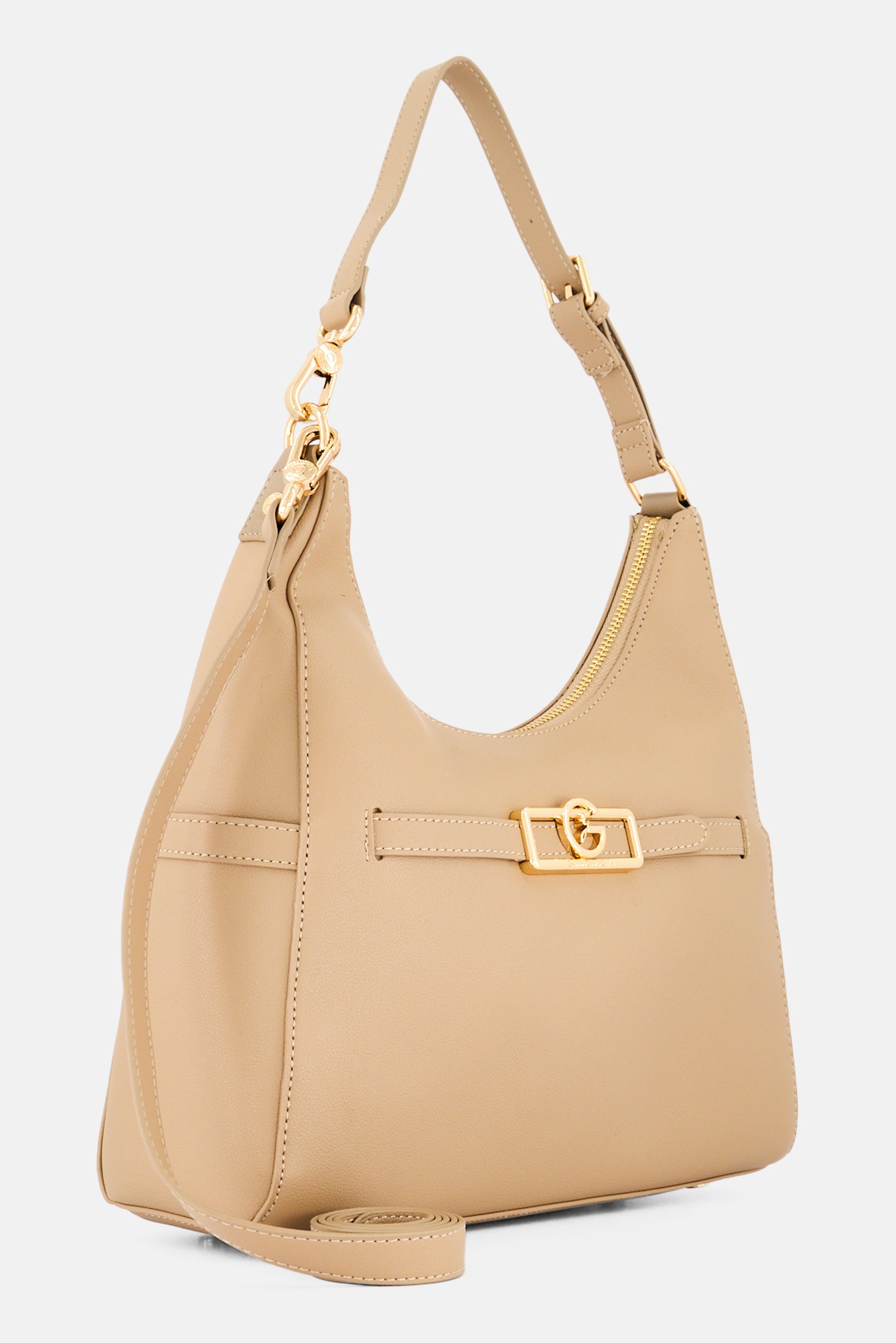 Women Brand Logo  Shoulder Bag, Beige