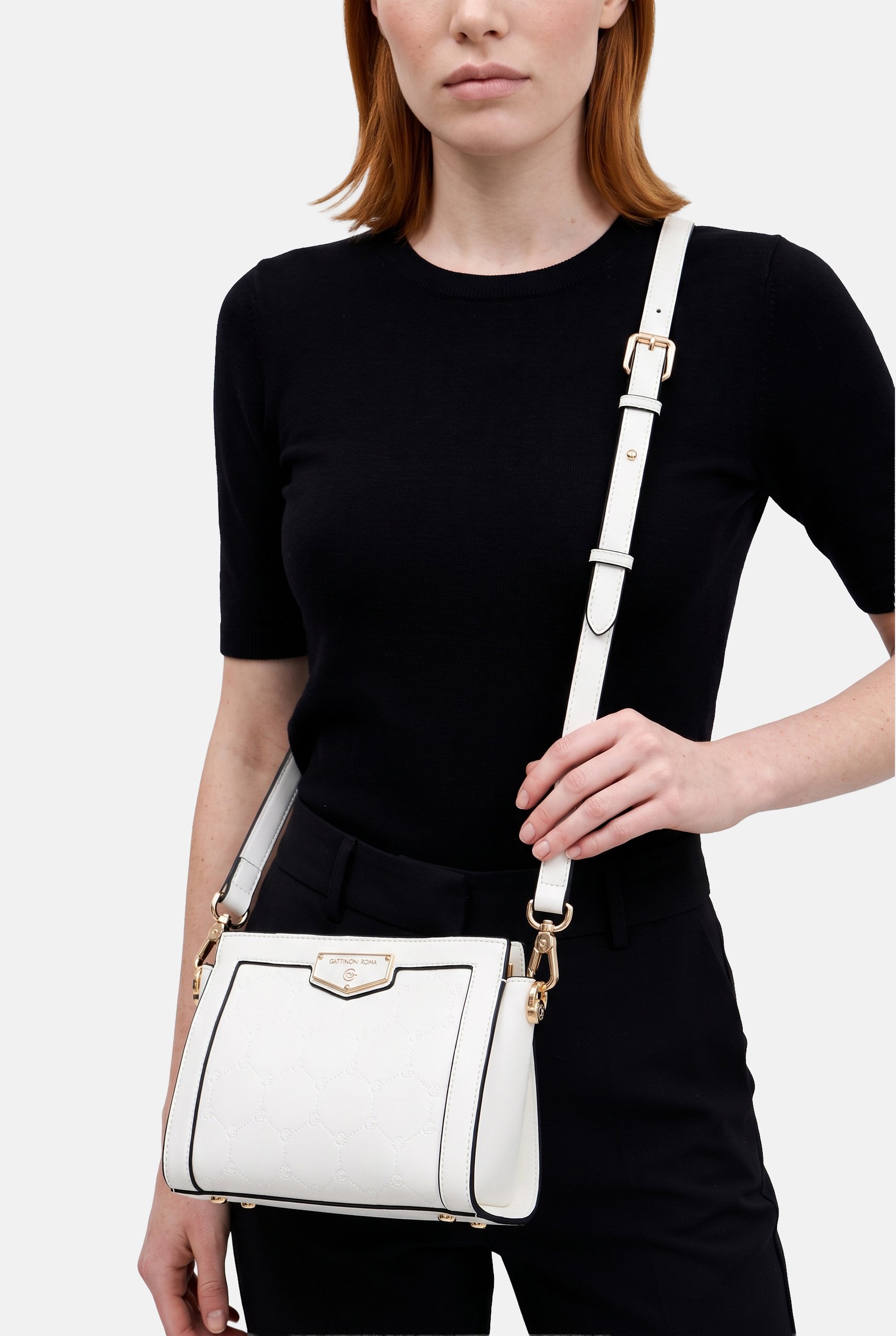 Women Brand Logo Crossbody Bag, White