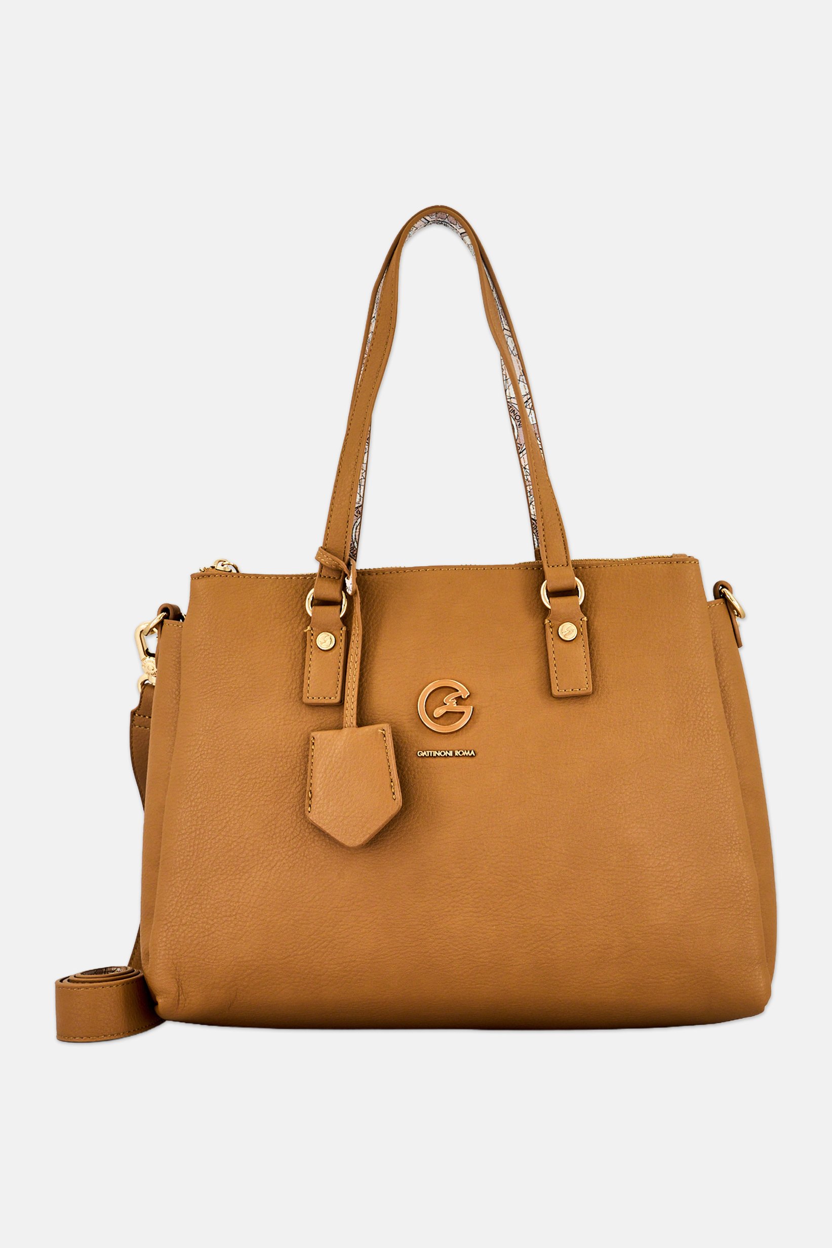 Women Brand Logo Satchel Bag, Brown