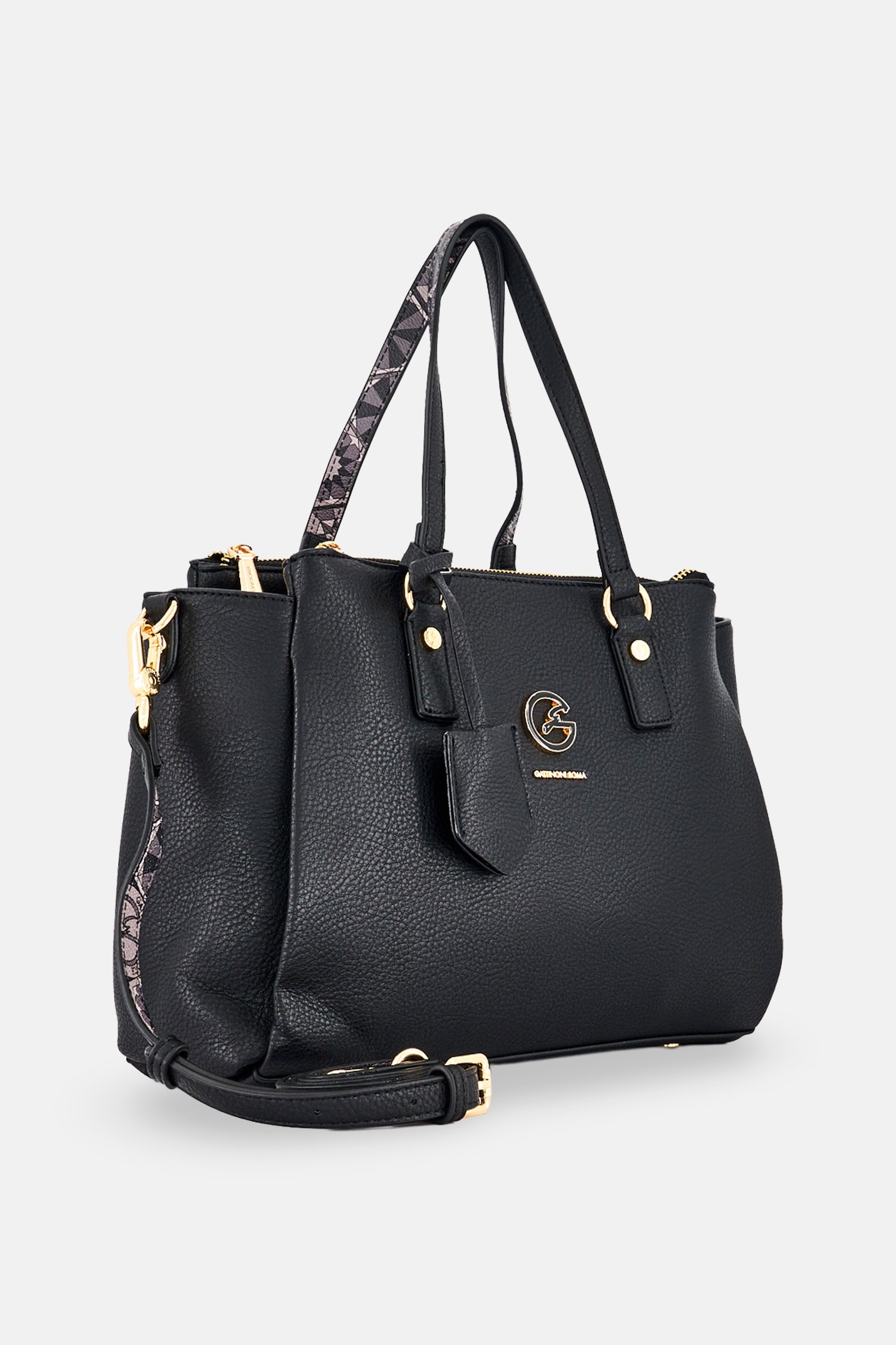 Women Brand Logo Handbag, Black