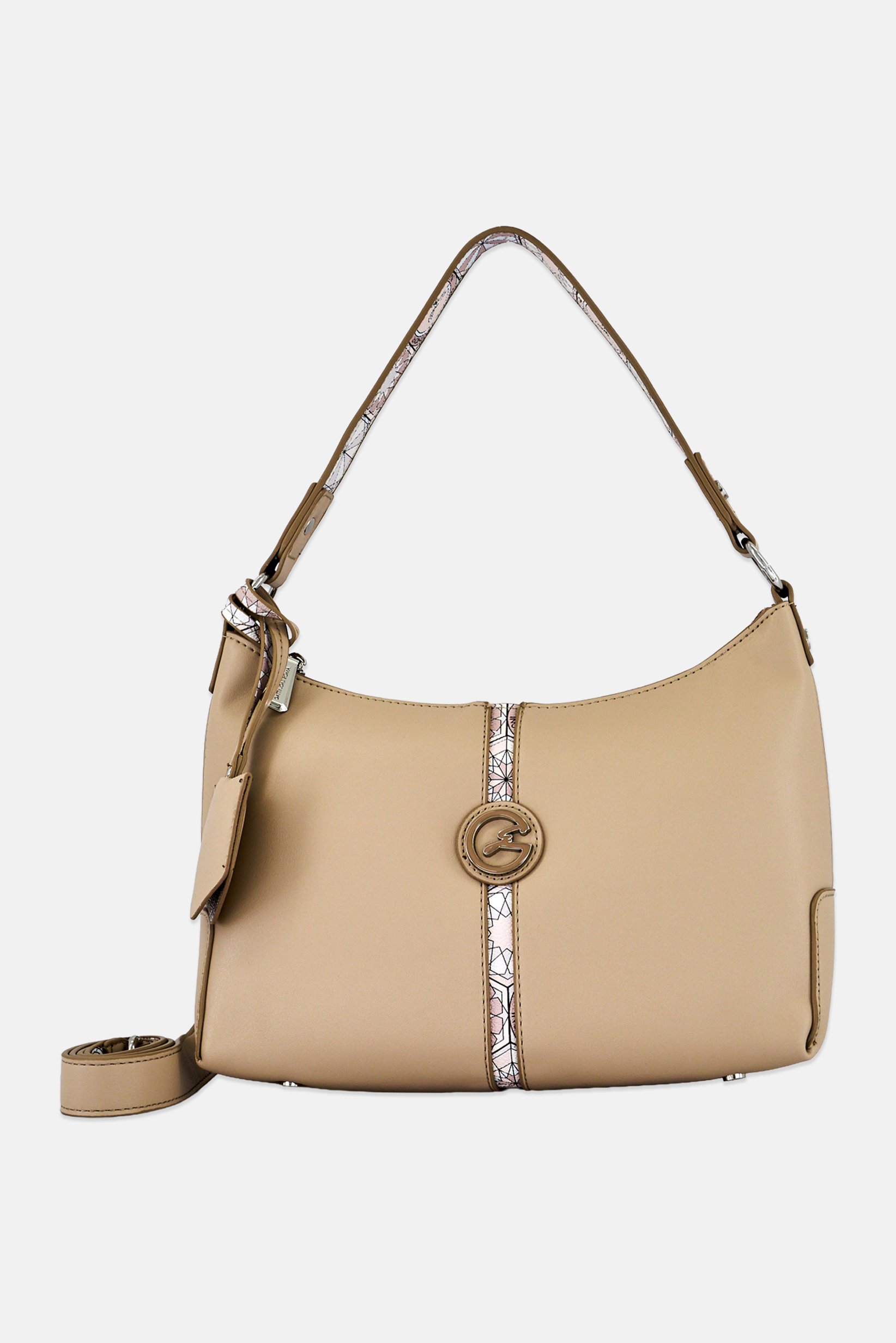 Women Brand Logo Hobo Bag, Beige