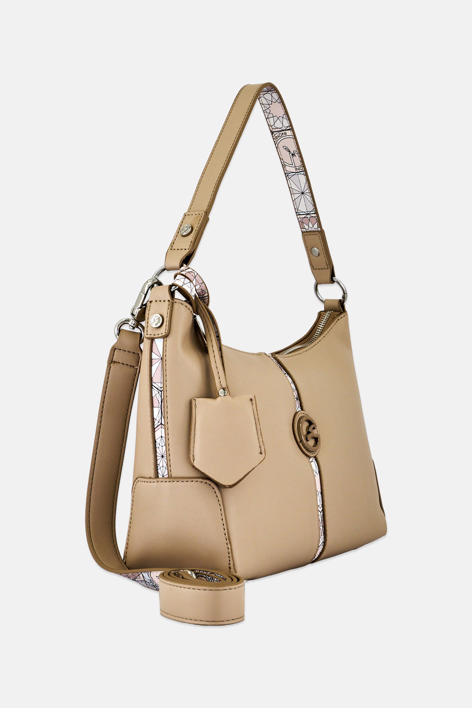 Women Brand Logo Hobo Bag, Beige