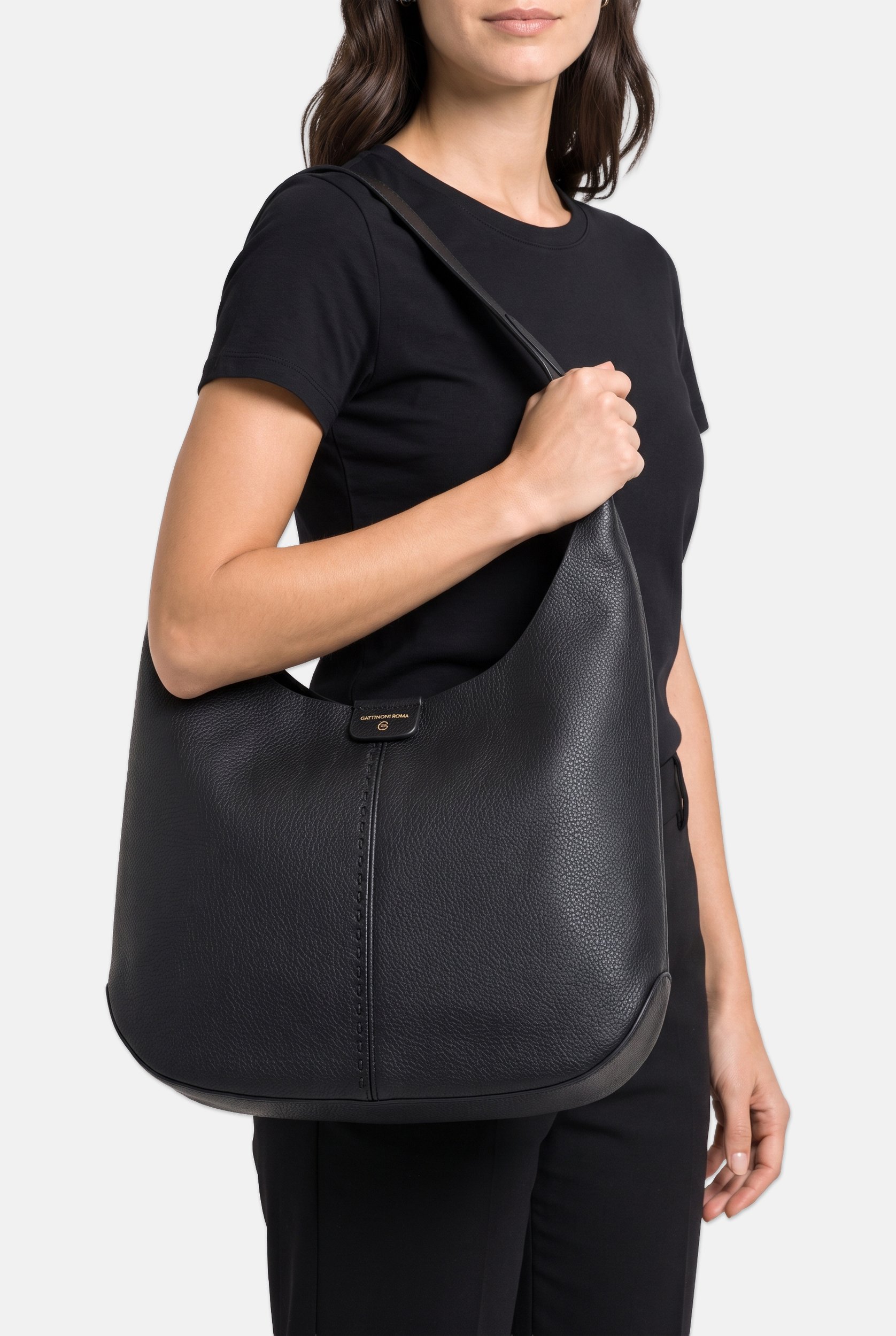 Women Brand Logo Hobo Bag, Black