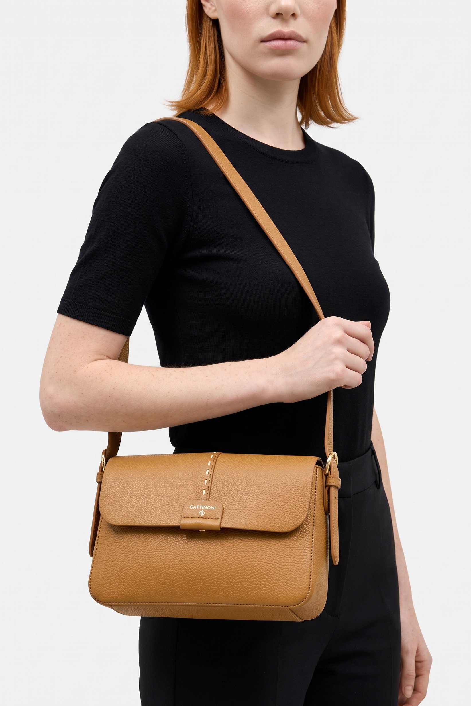 Women Brand Logo Shoulder Bag, Chocolate Brown