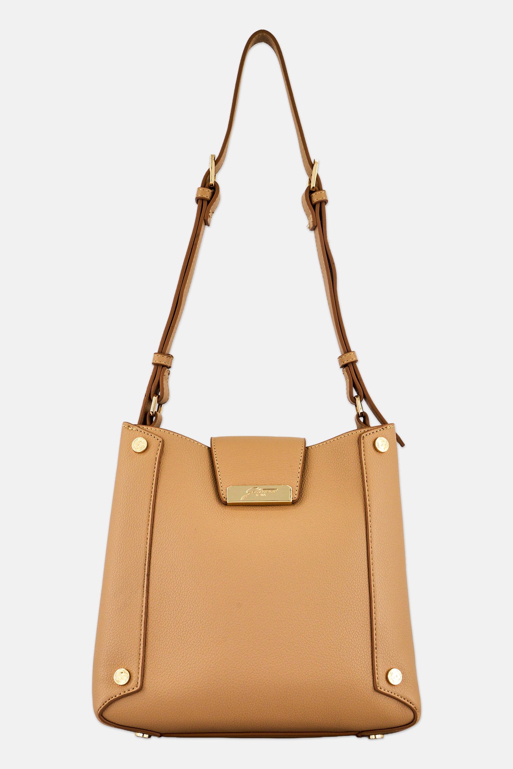 Women Brand Logo Shoulder Bag, Tan