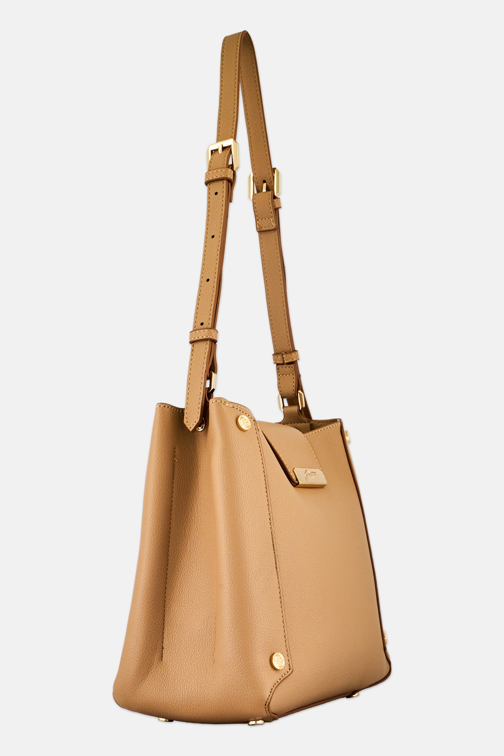Women Brand Logo Shoulder Bag, Tan