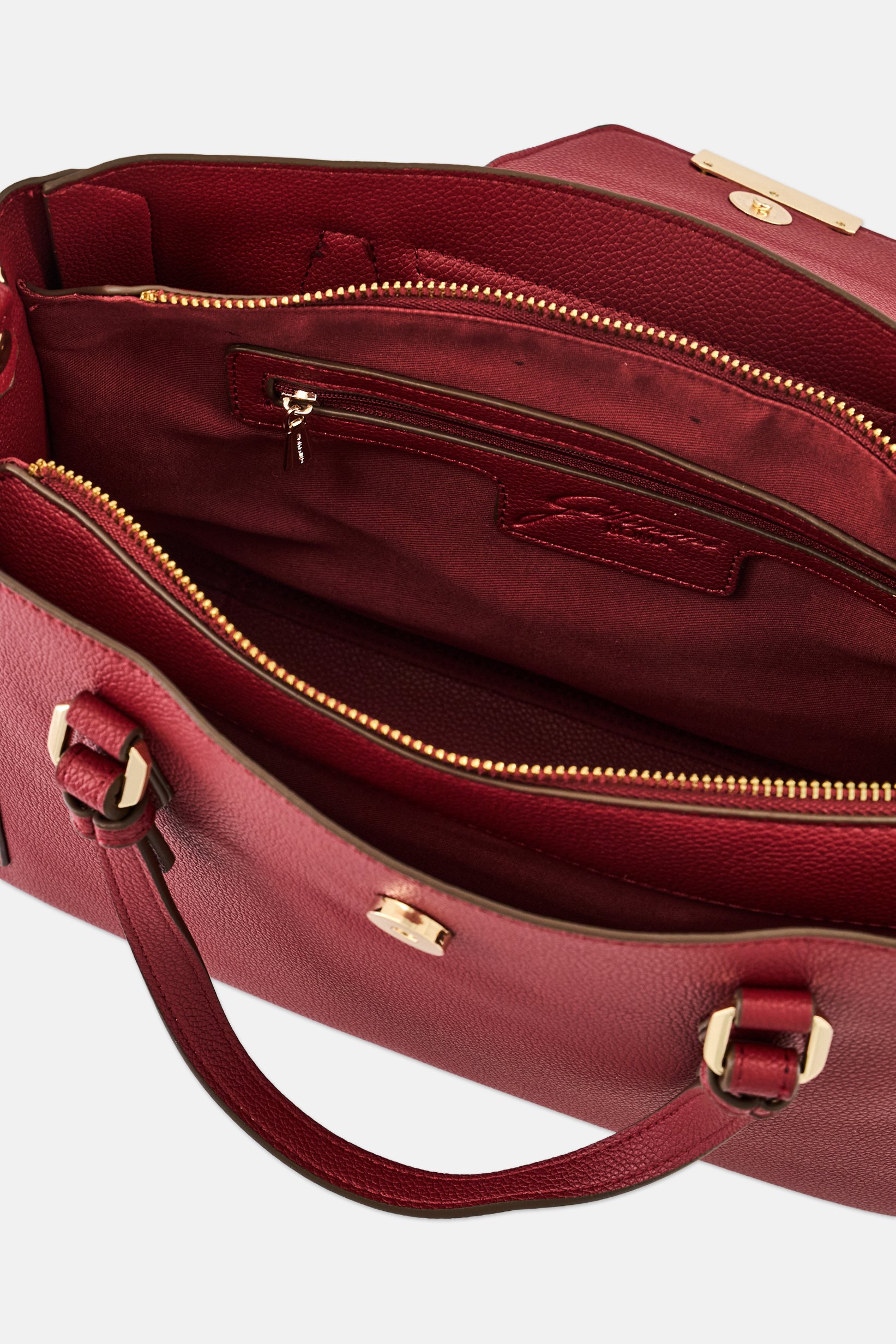 Women Brand Logo Satchel, Dark Red