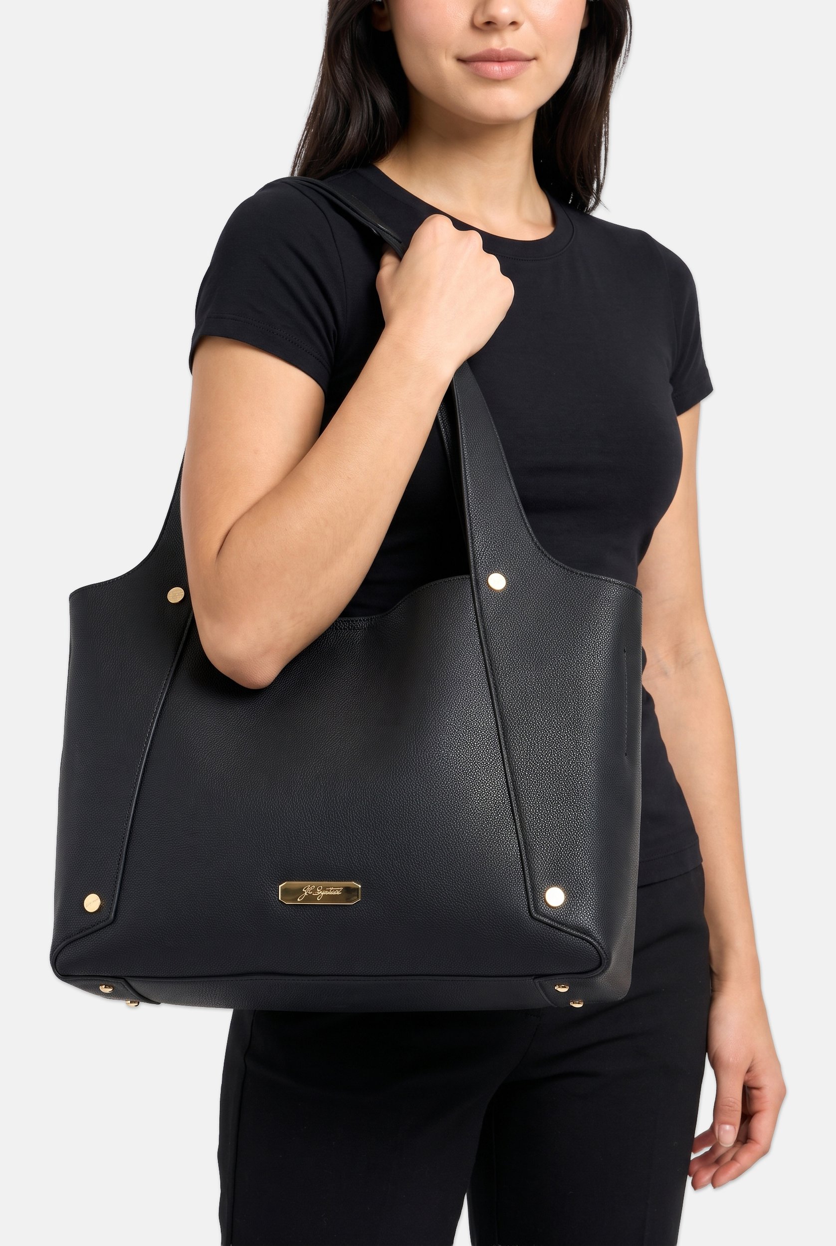 Women Brand Logo Shoulder Bag, Black