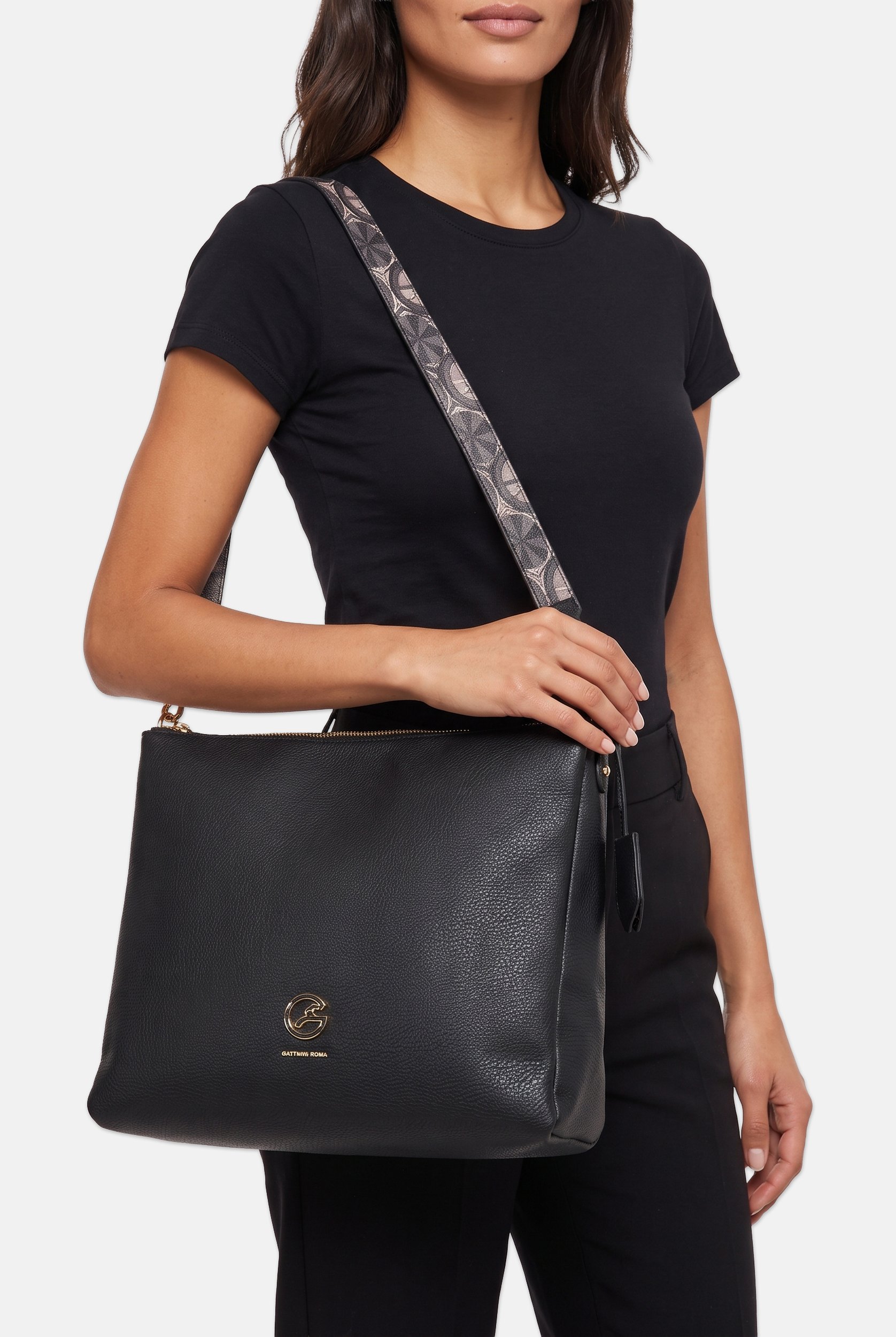 Women Brand Logo Tote Bag, Black