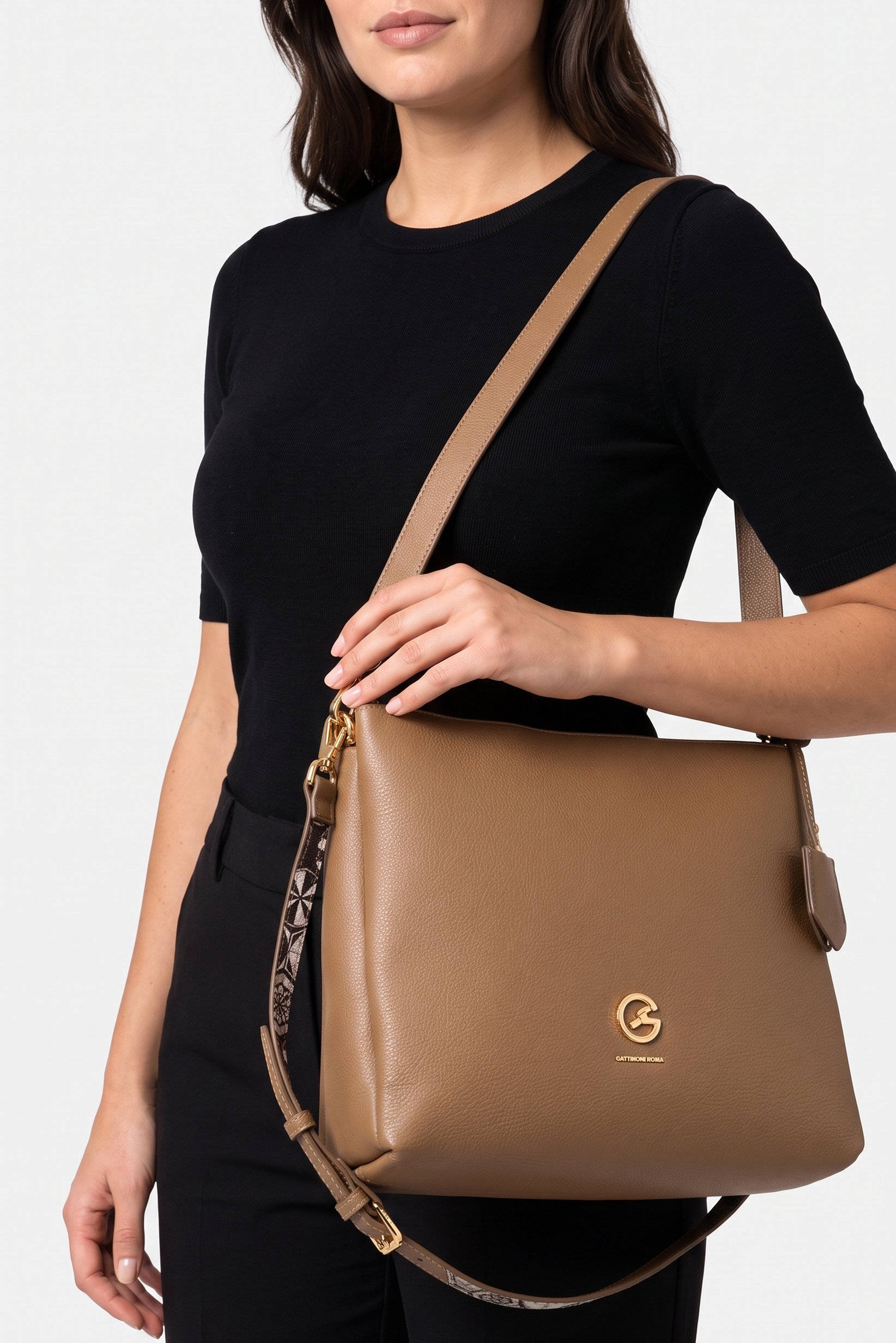 Women Brand Logo Tote Bag, Taupe