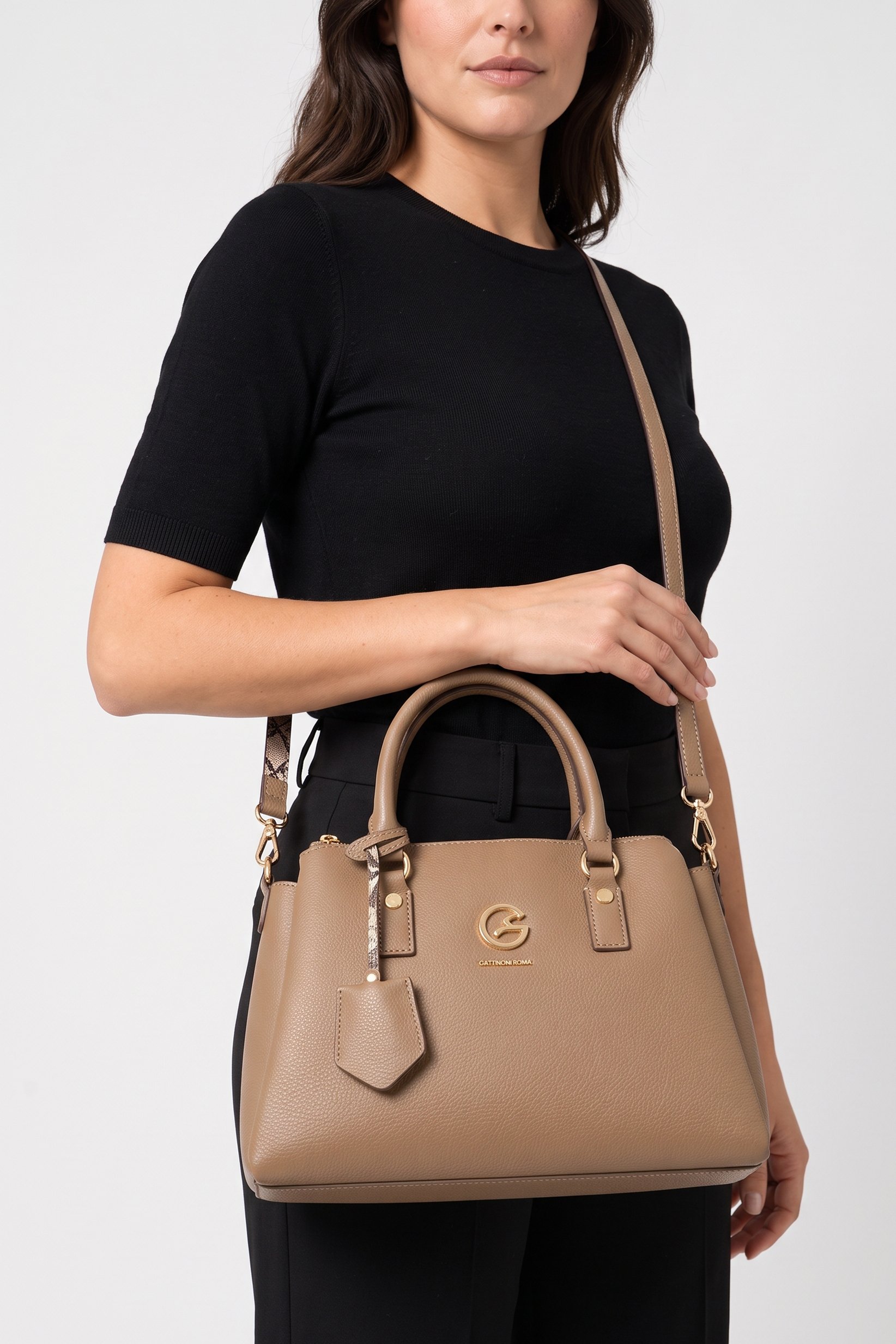 Women Brand Logo Cross Body Bag, Taupe