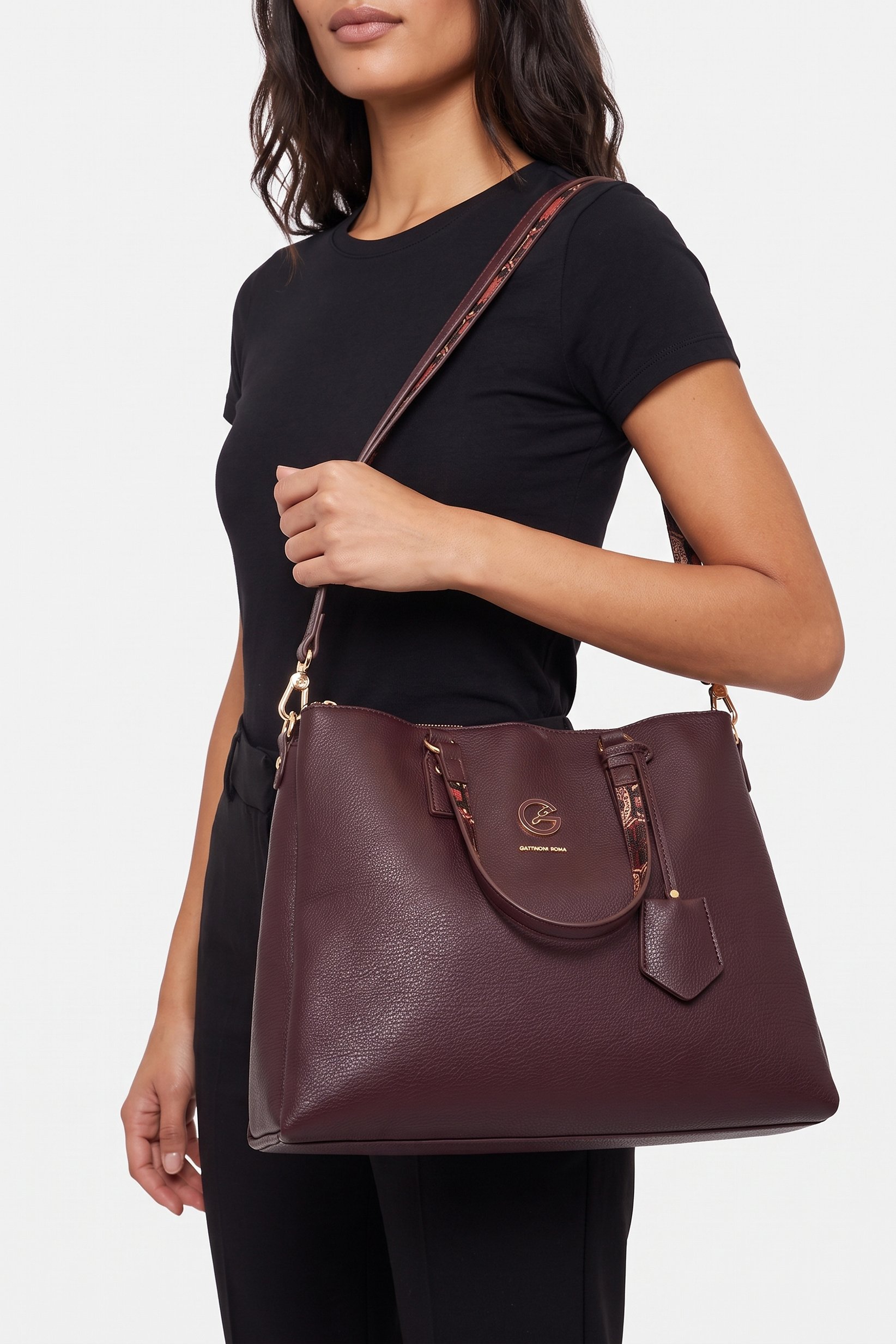 Women Brand Logo Tote Bag, Dark Brown
