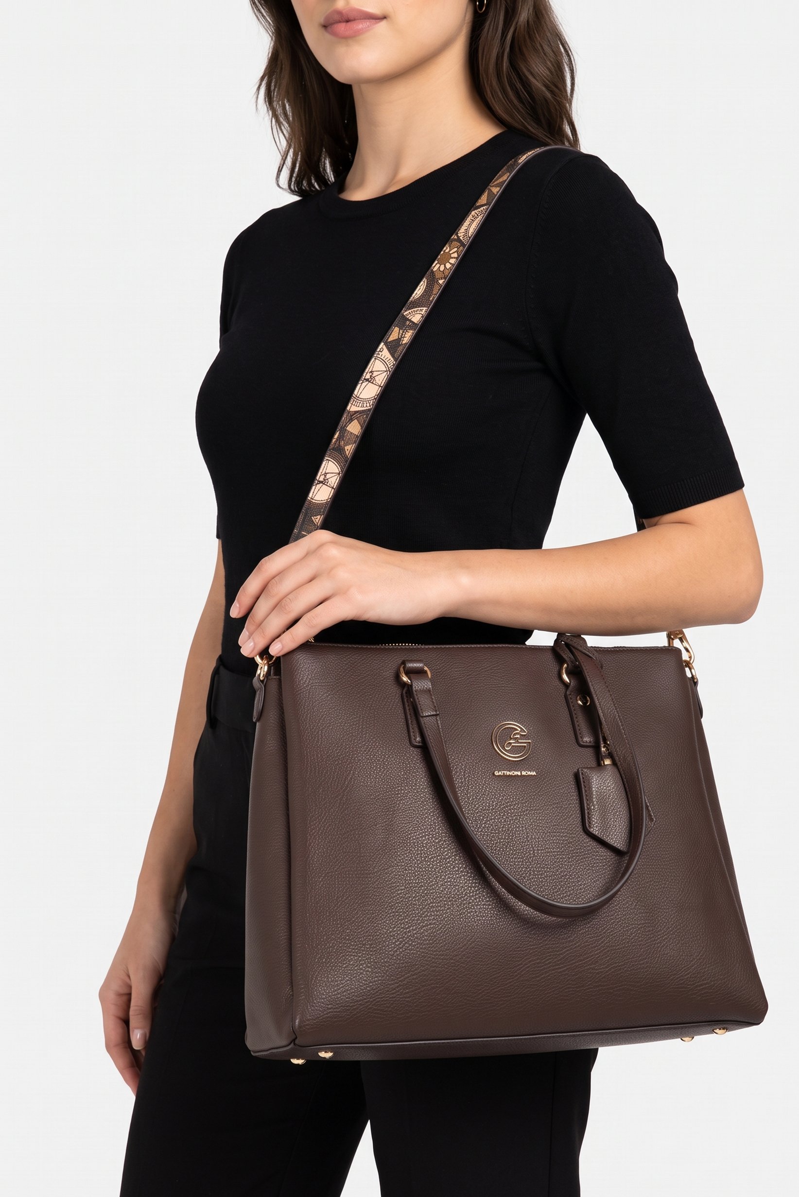 Women Brand Logo Tote Bag, Dark Chocolate
