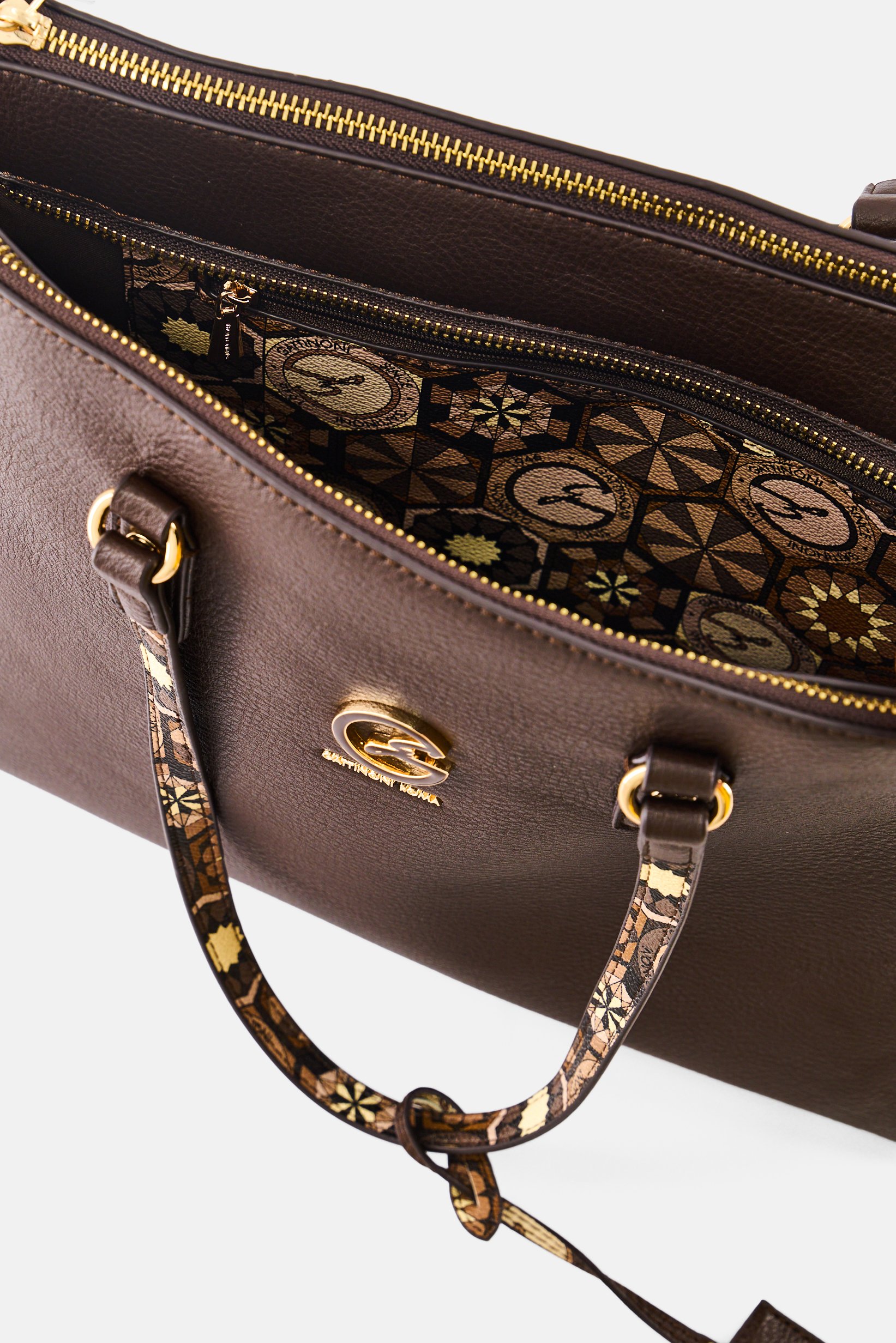 Women Brand Logo Tote Bag, Dark Chocolate
