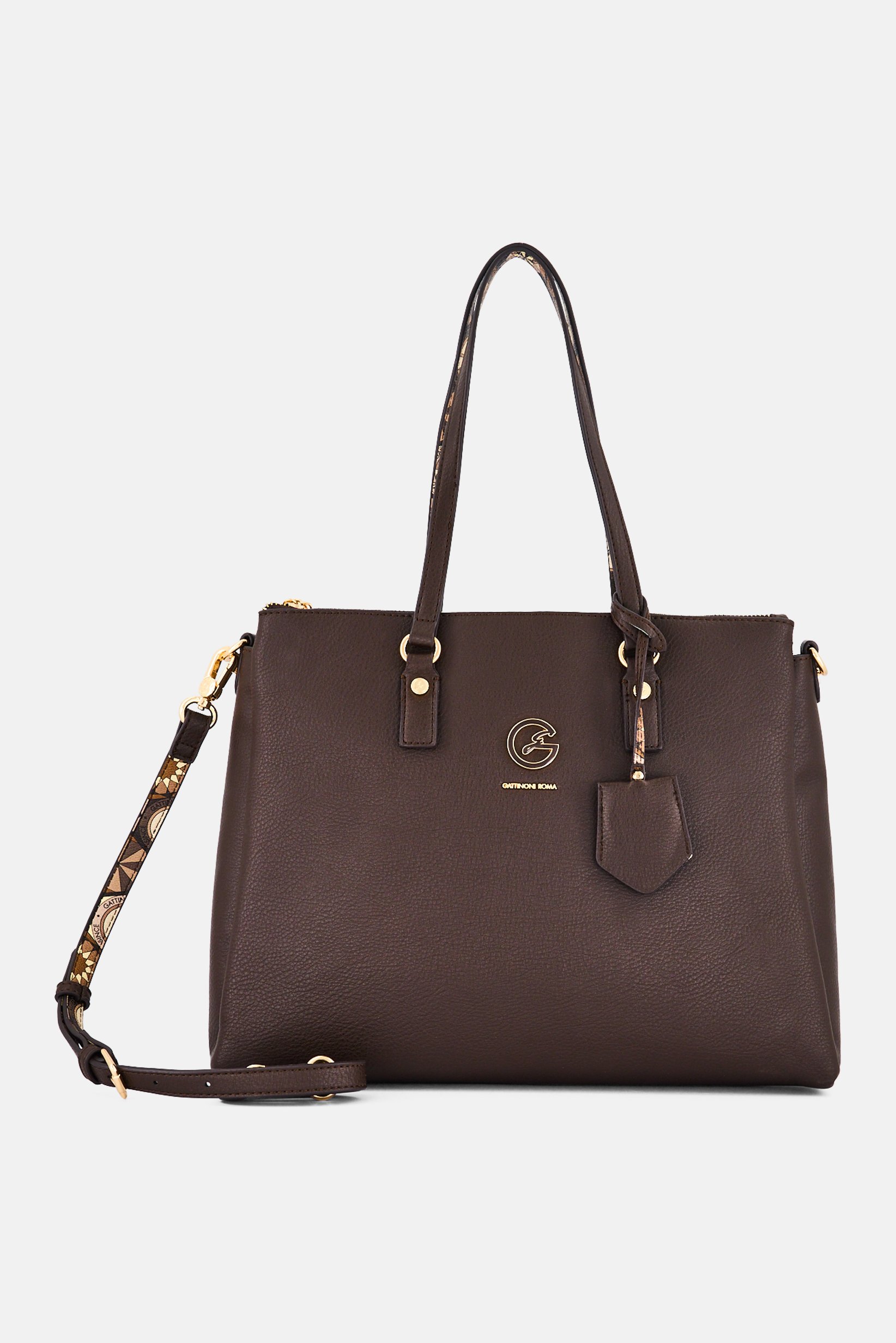Women Brand Logo Tote Bag, Dark Chocolate