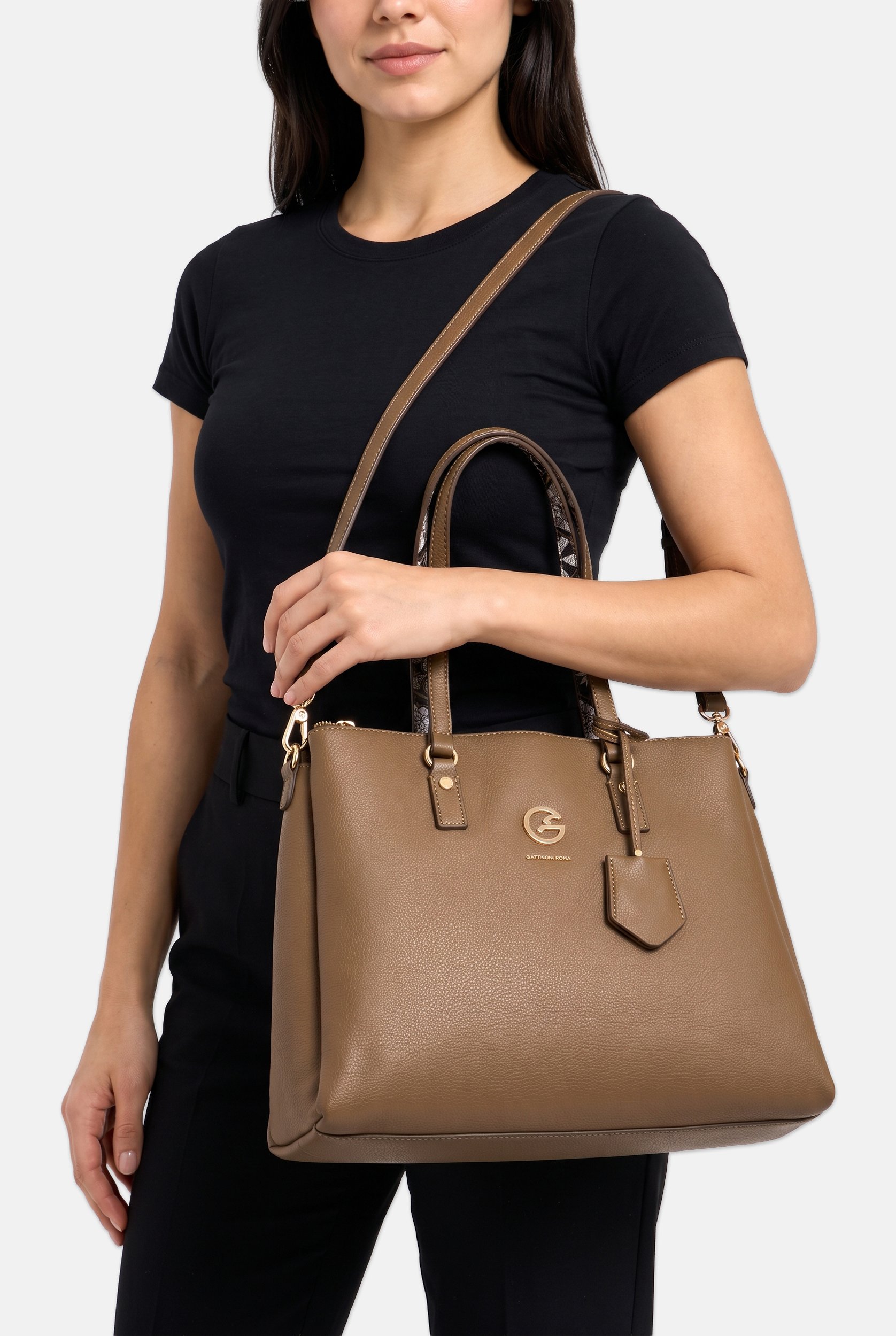 Women Brand Logo Tote Bag, Tan