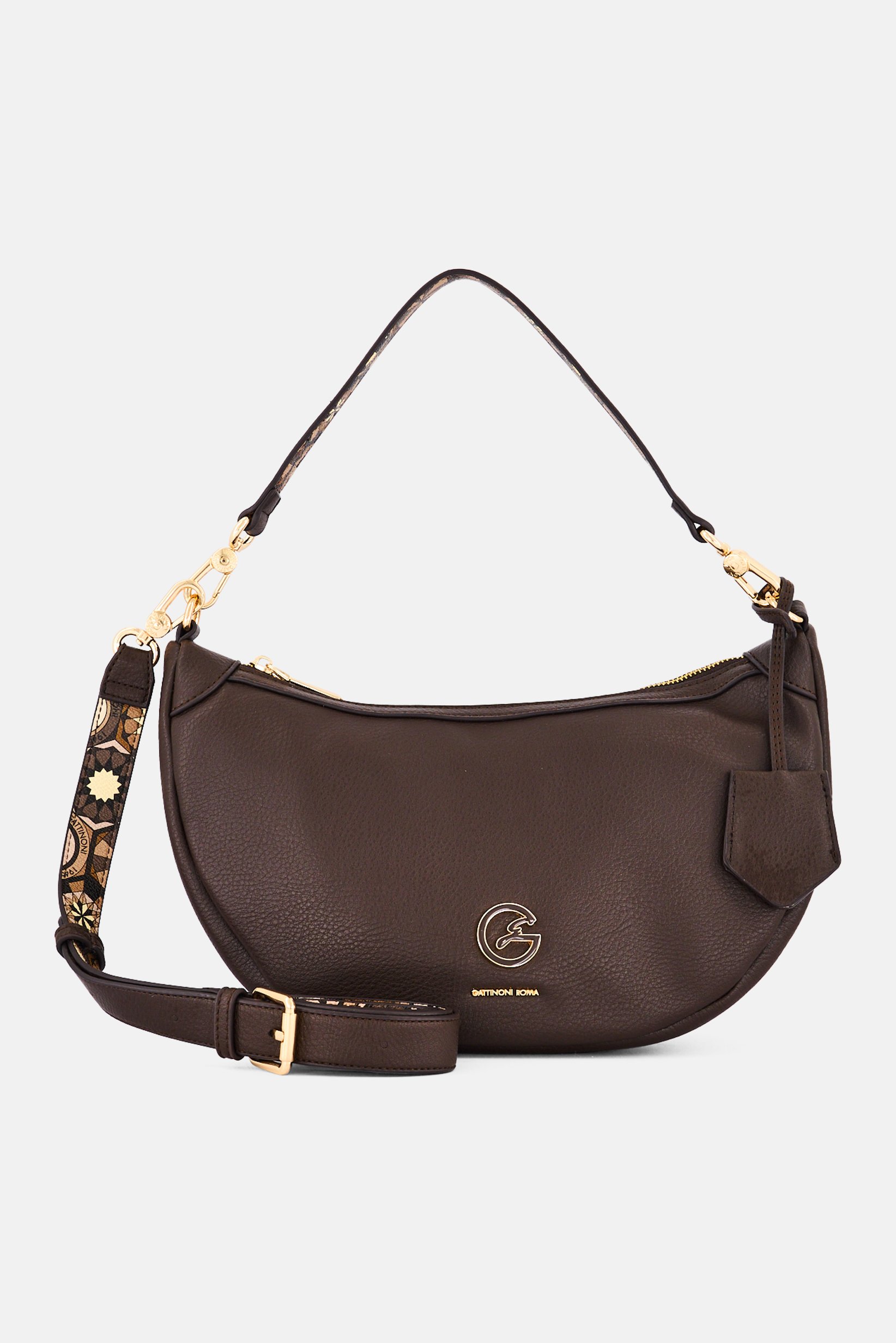 Women Brand Logo Shoulder Bag, Dark Brown
